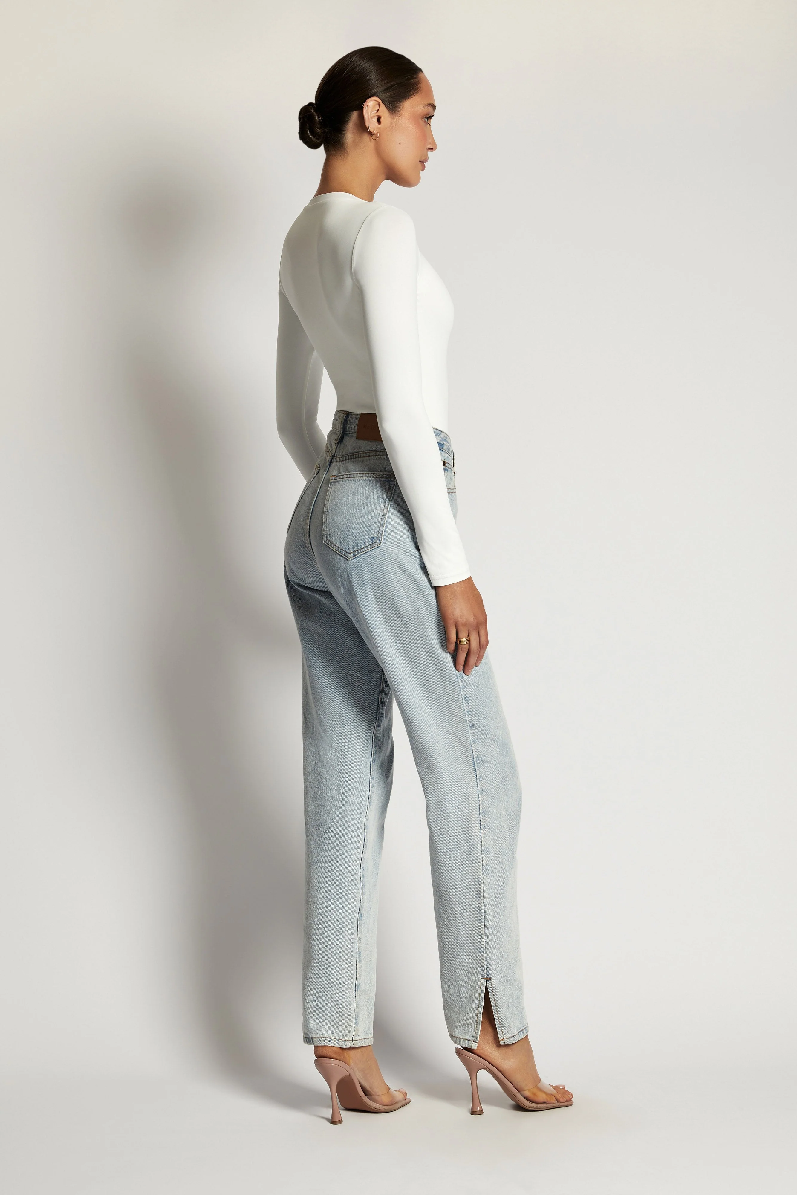 Delilah Long Sleeve Crew Neck Bodysuit - White - Image 8