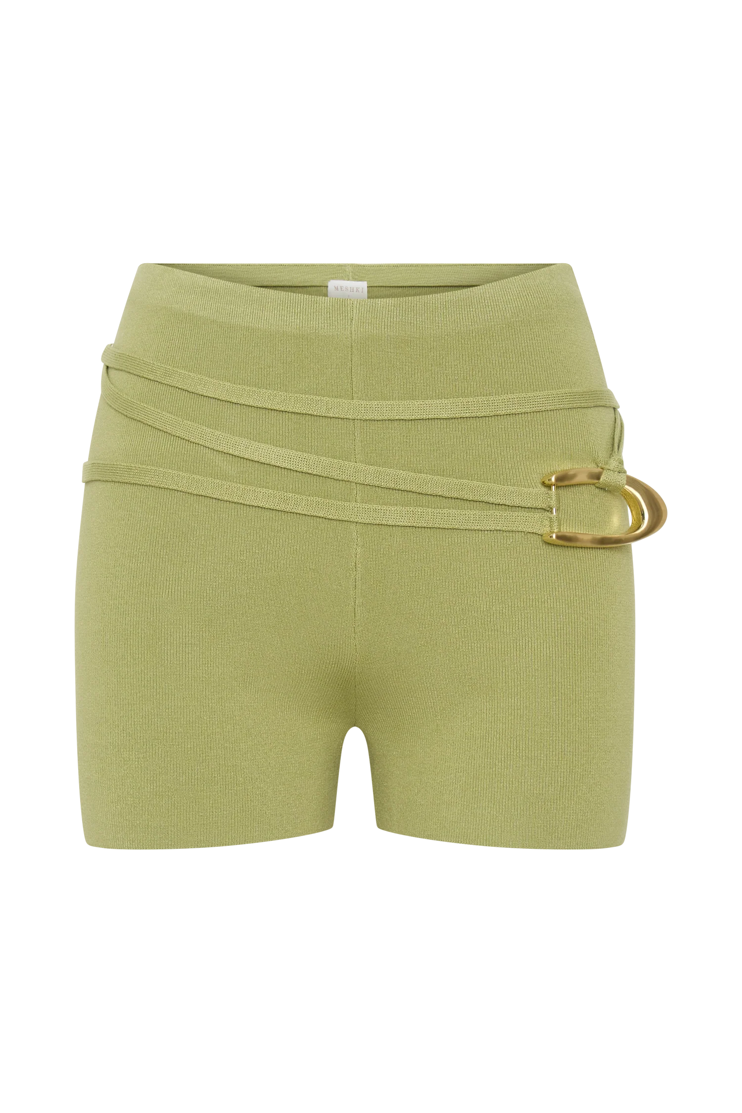 Dimitri Mini Knit Shorts With Belt - Light Olive - Image 9