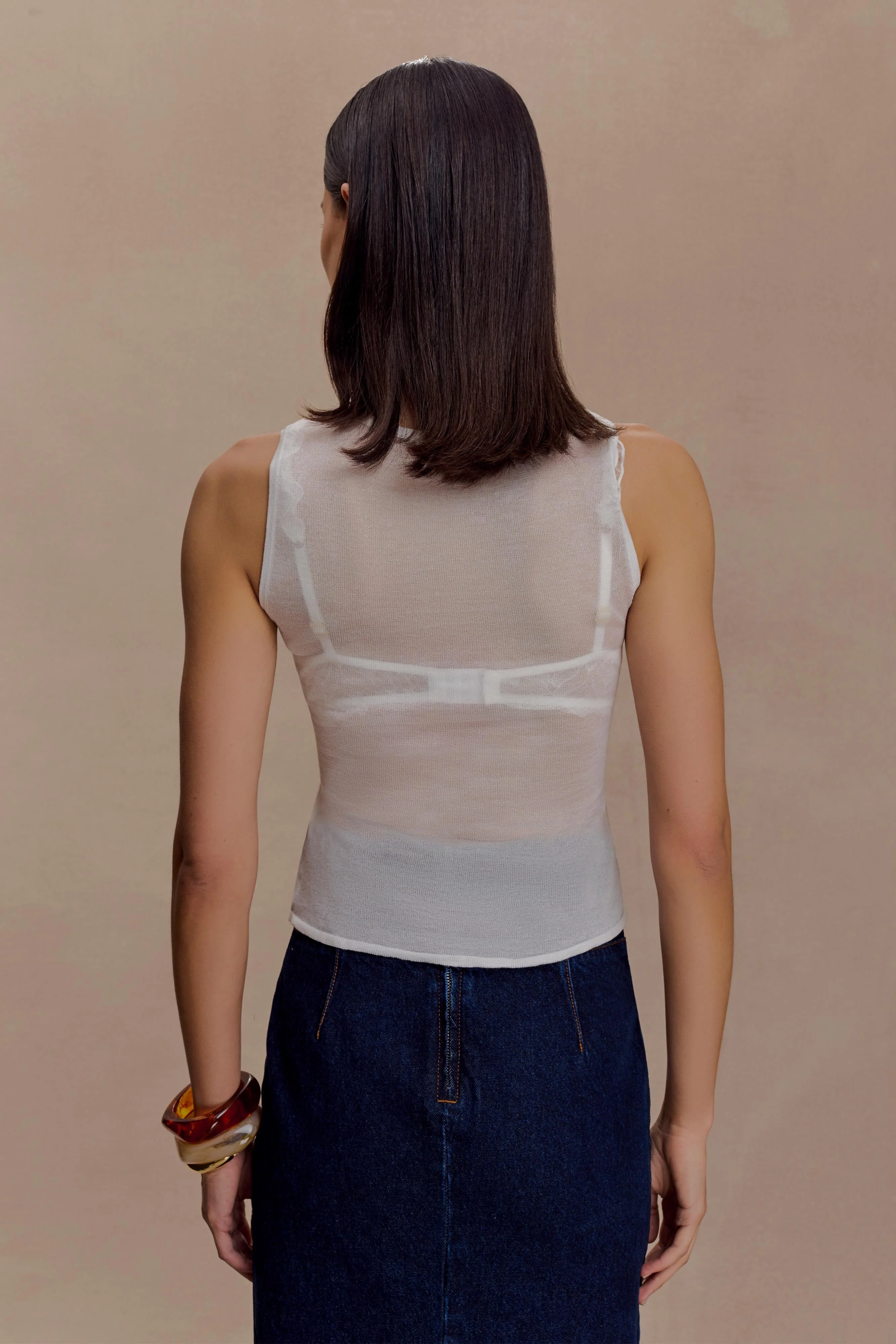 Dollie Sheer Knit Tank Top - Ivory - Image 8