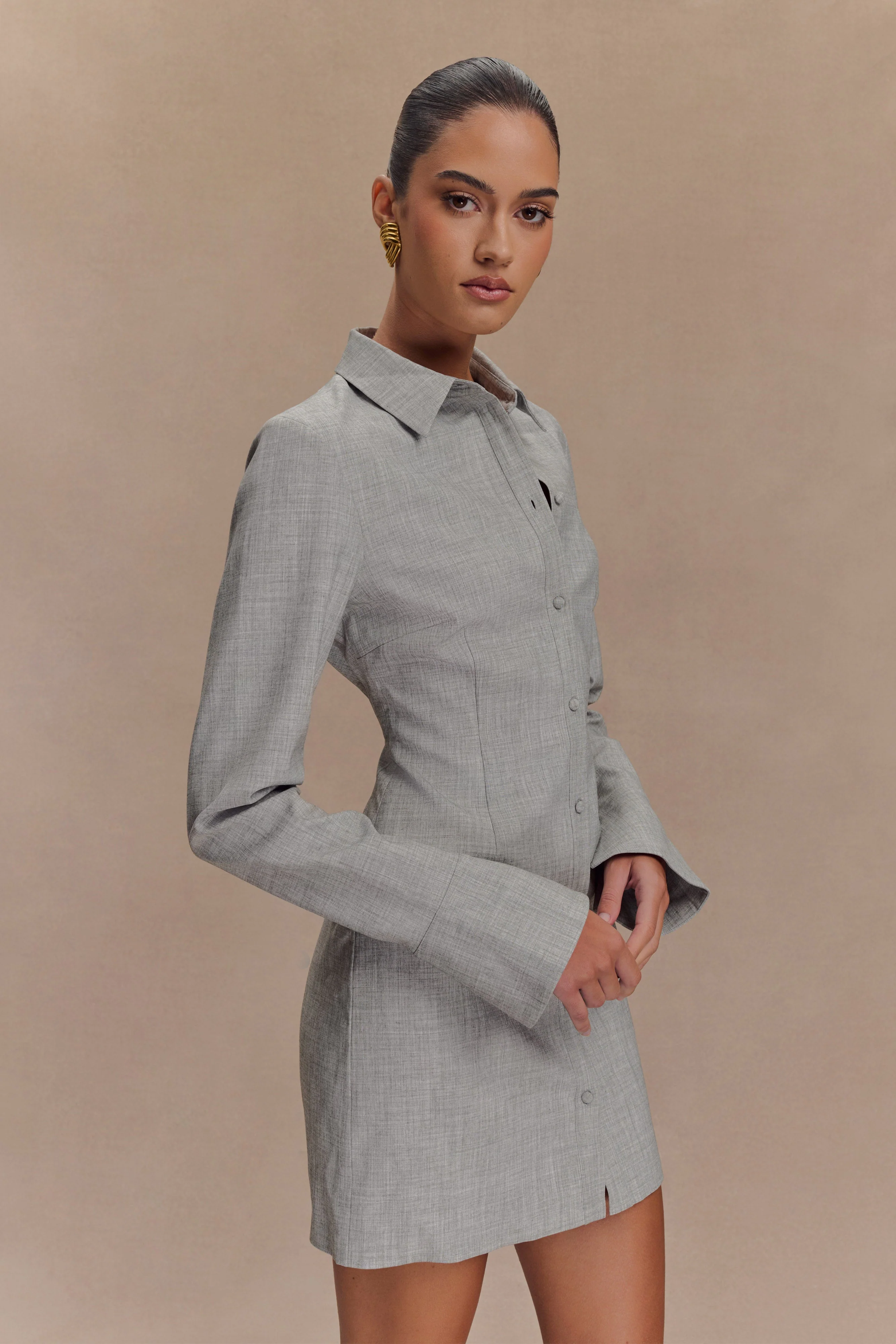 Dorian Fitted Shirt Mini Dress - Charcoal Marle - Image 5