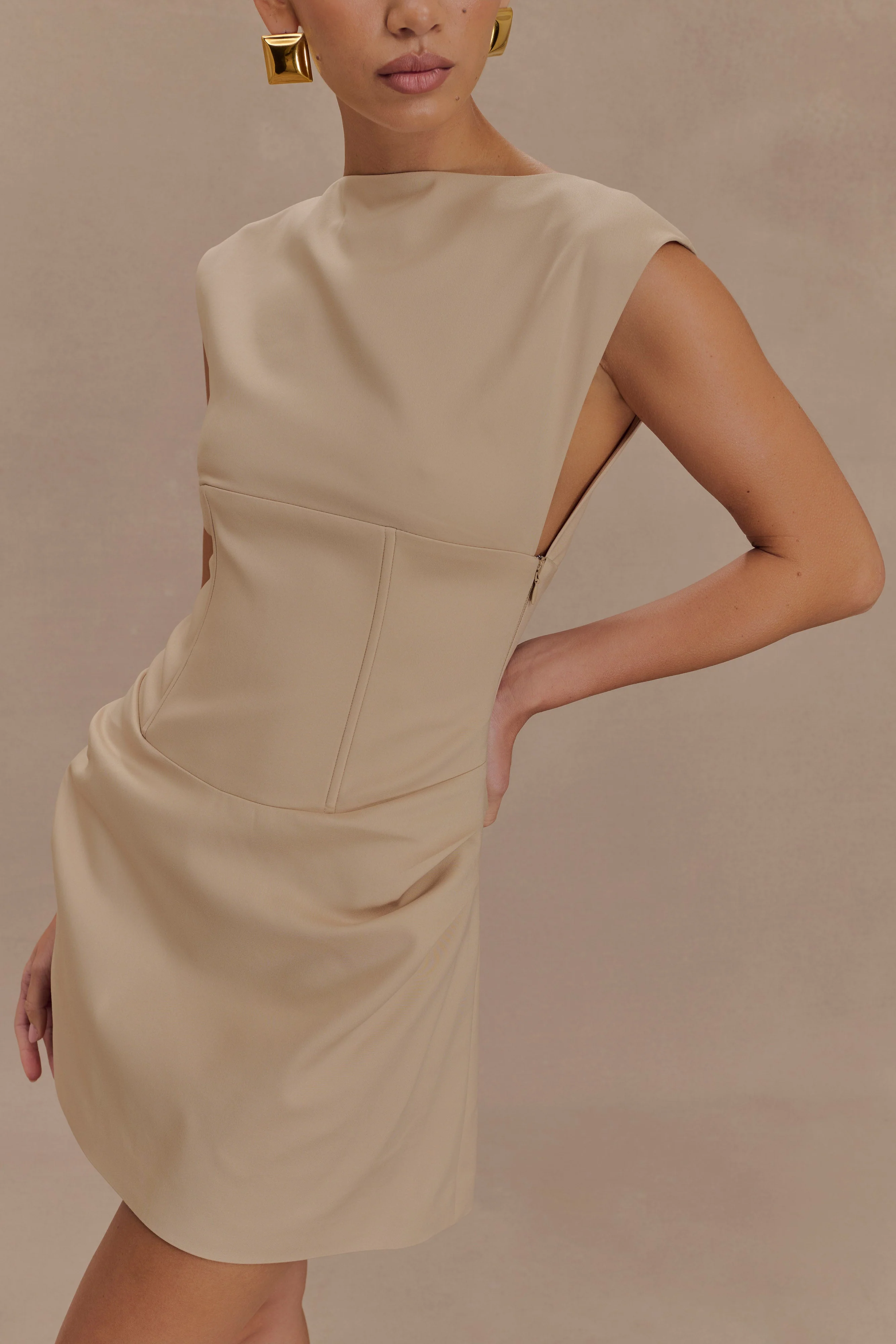 Doris Sleeveless Mini Dress - Camel - Image 3