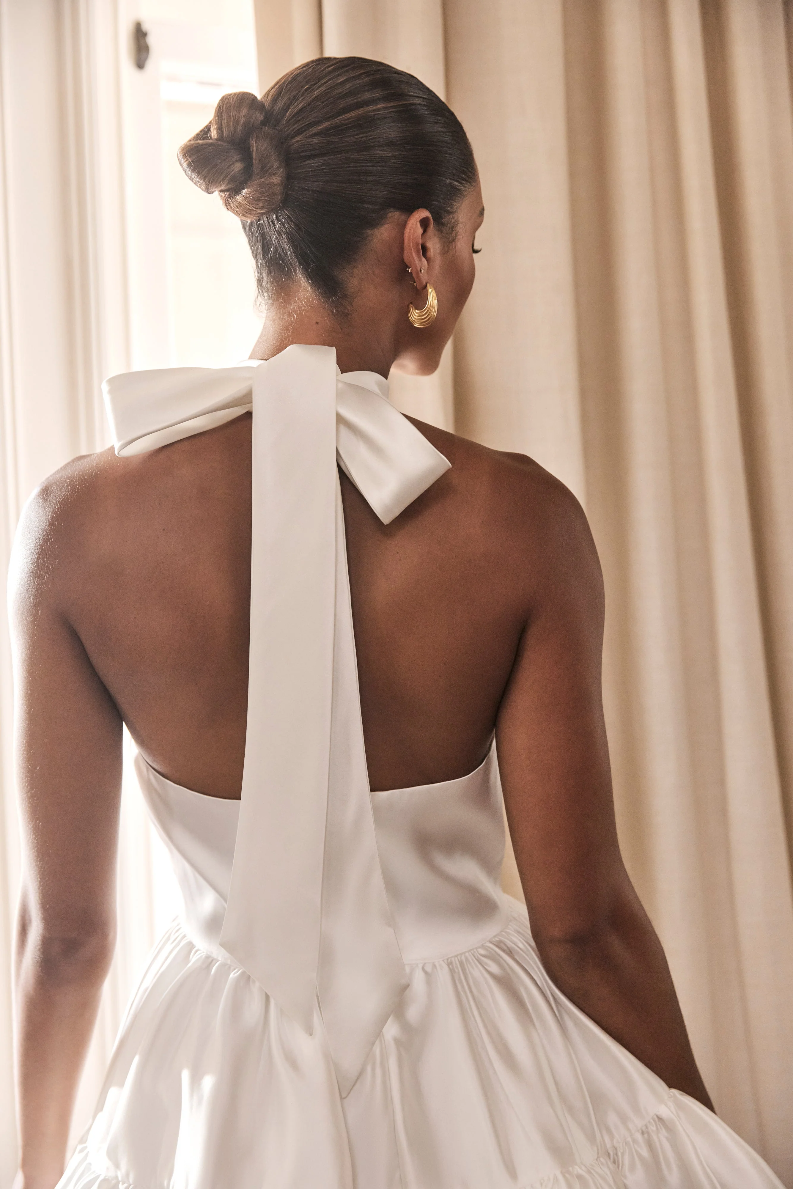 Dorota Satin Halter Mini Dress - White - Image 11