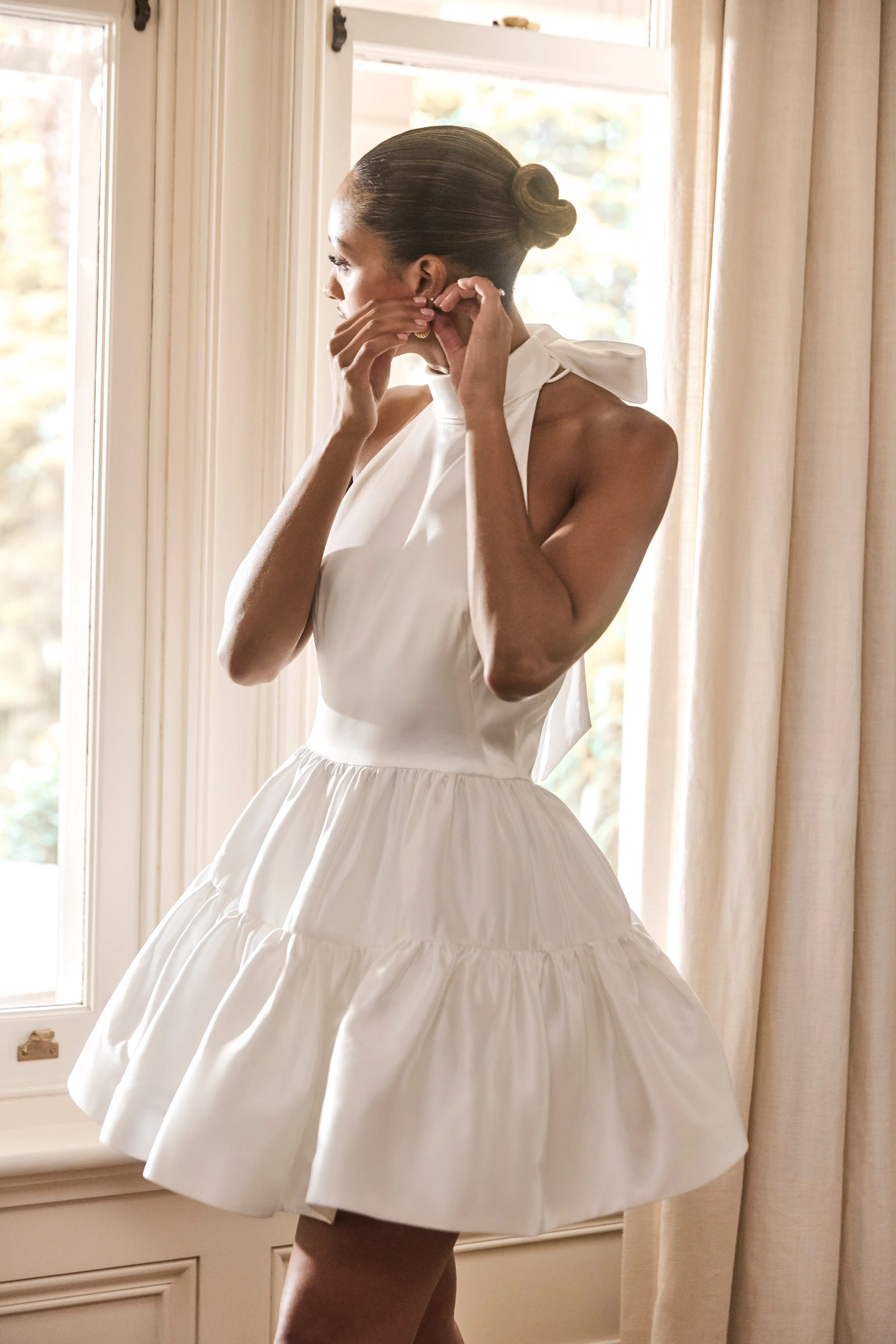 Dorota Satin Halter Mini Dress - White - Image 12