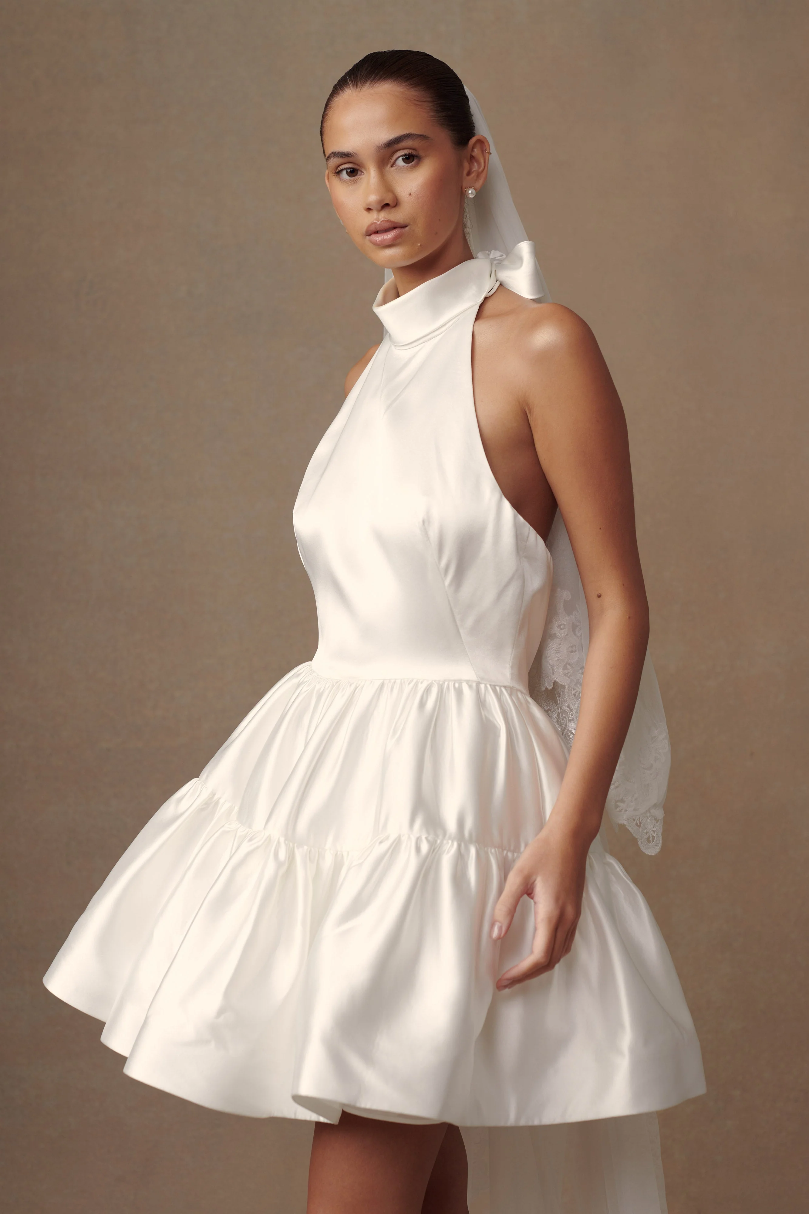 Dorota Satin Halter Mini Dress - White - Image 3