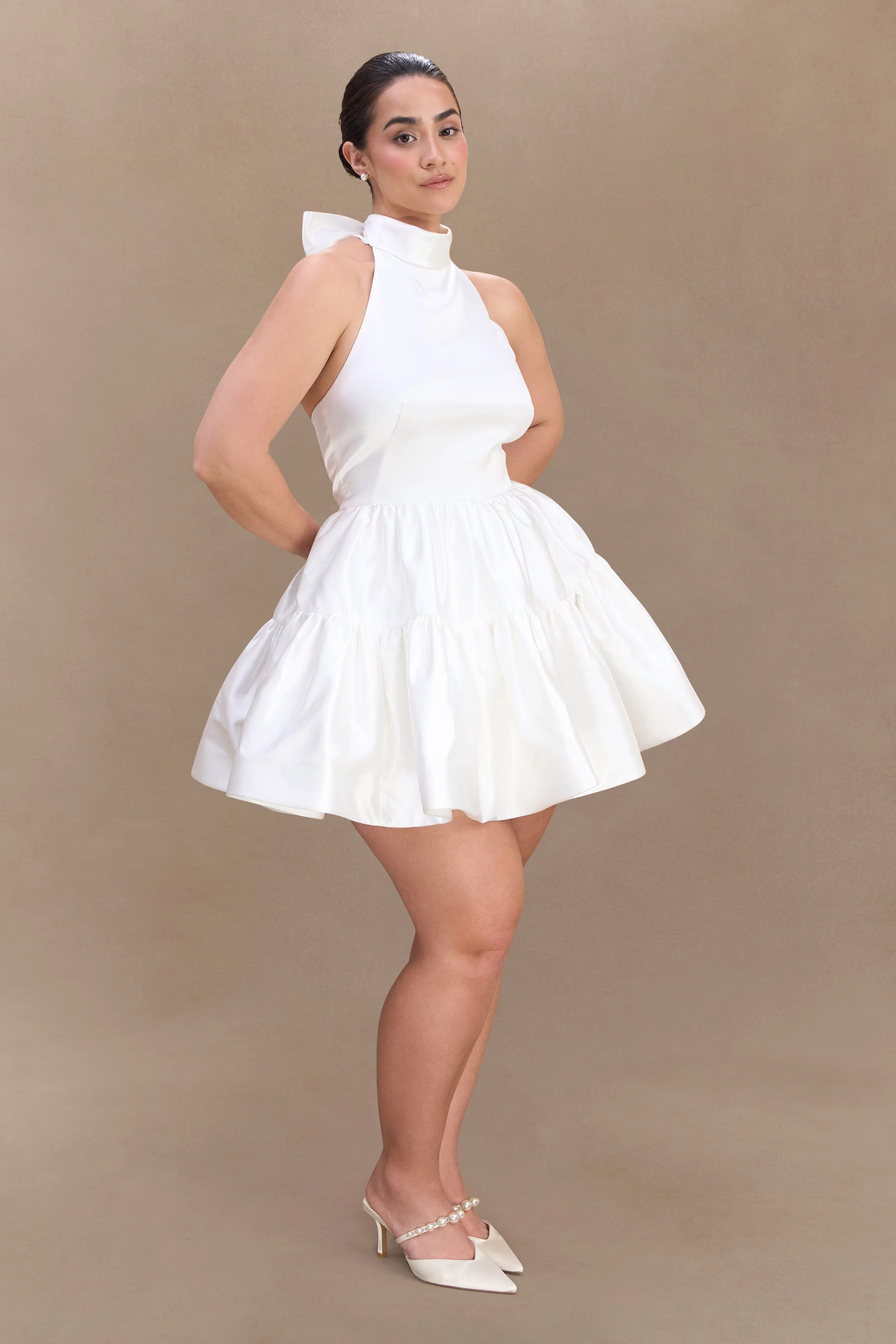 Dorota Satin Halter Mini Dress - White - Image 6