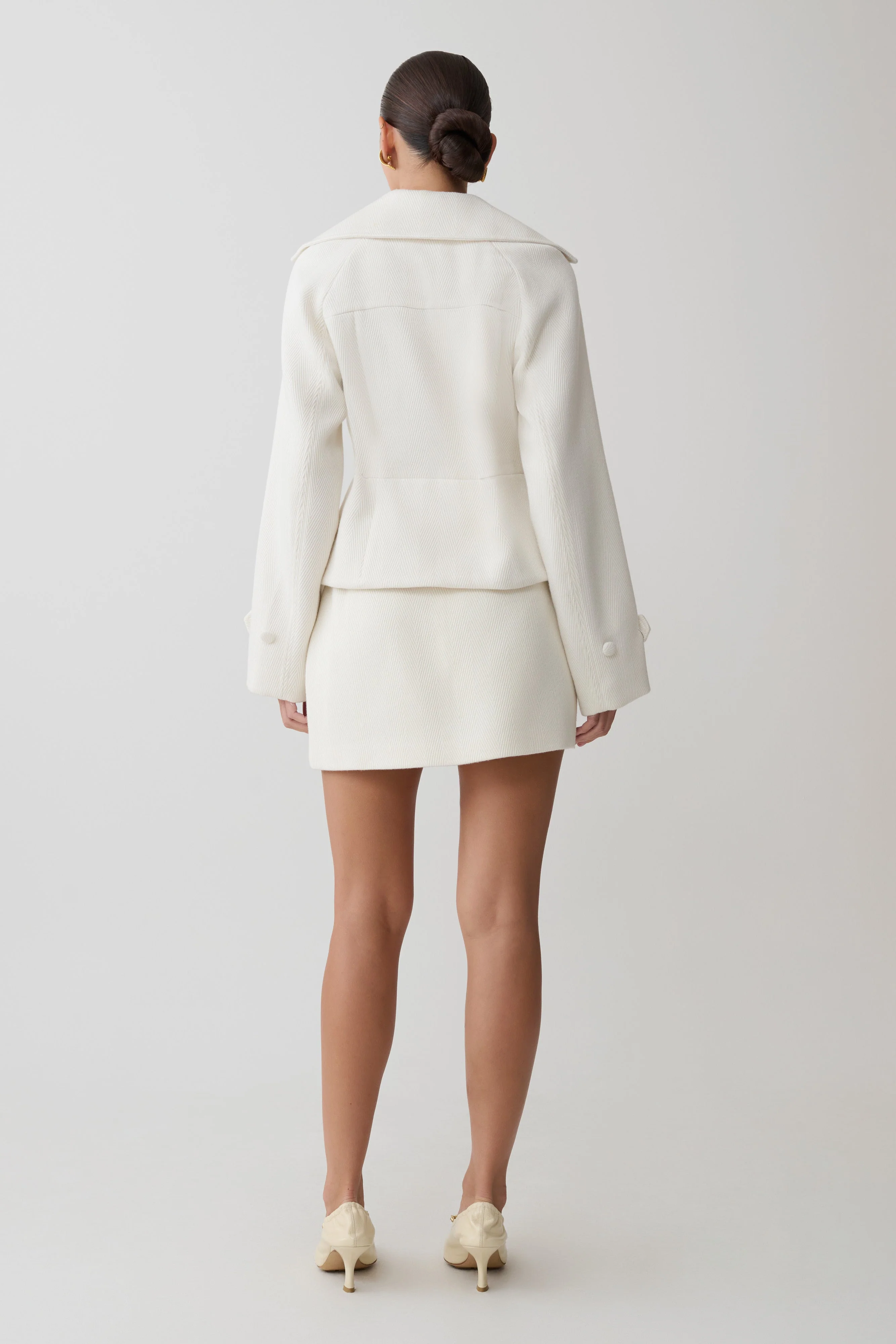 Elara Cropped Collared Jacket - Ivory - Image 6