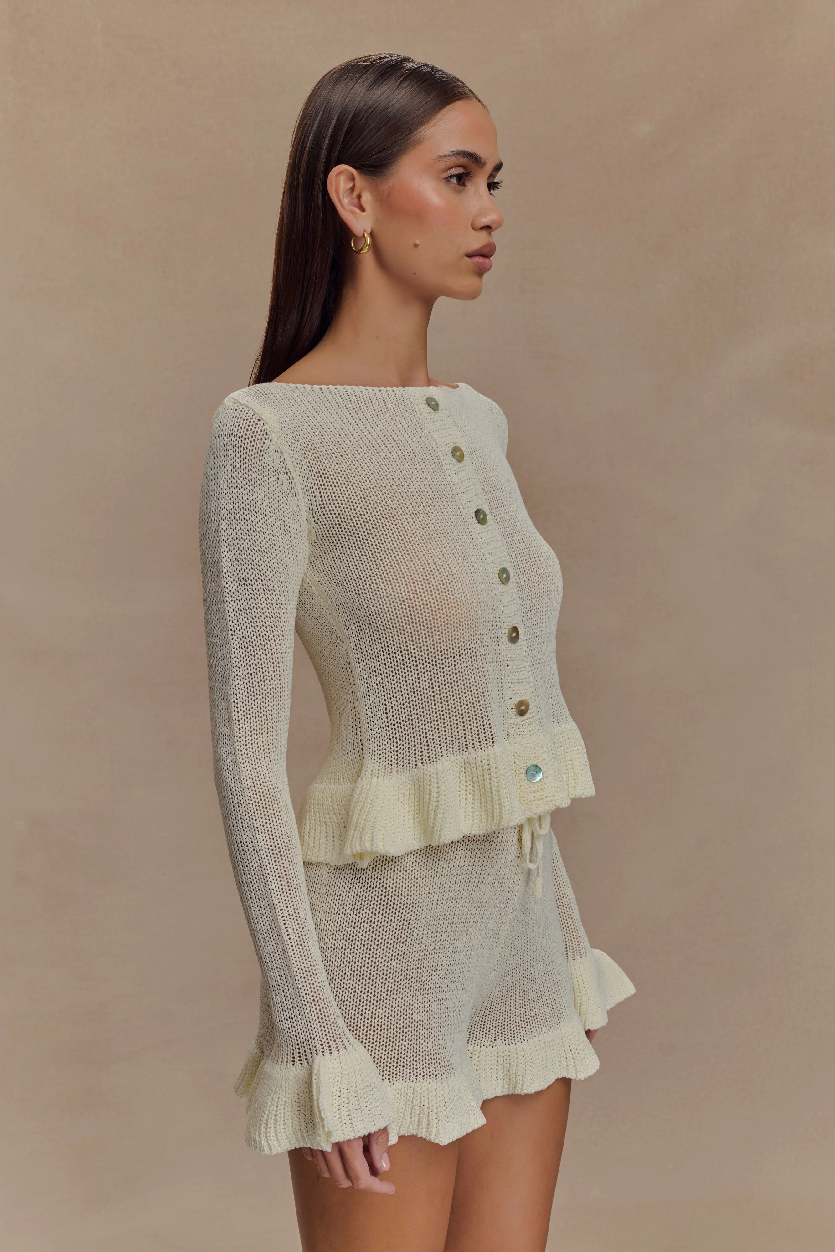 Eleanor Knit Frill Cardigan - White - Image 4