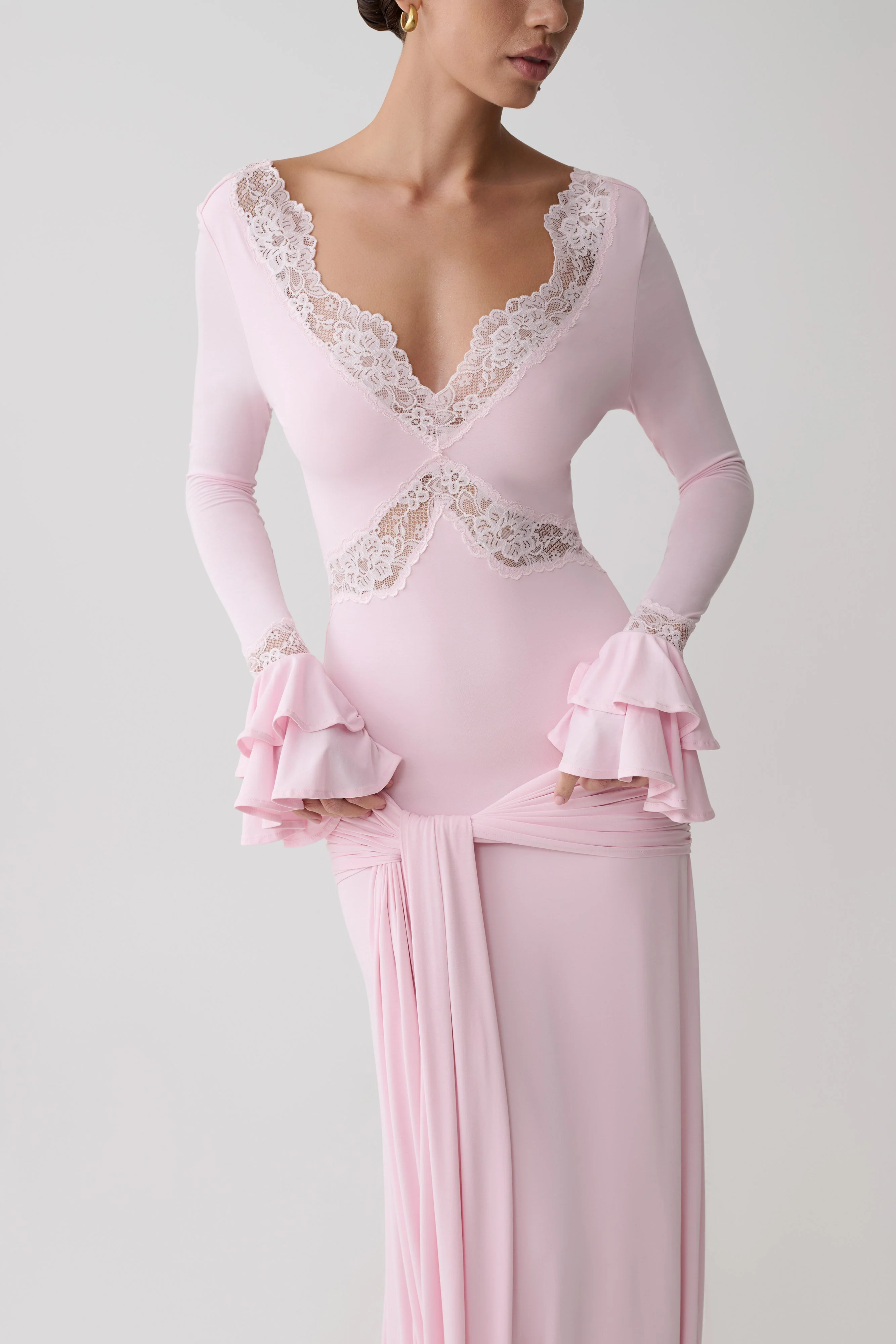 Electra Slinky Lace Maxi Dress - Ballet Pink - Image 3