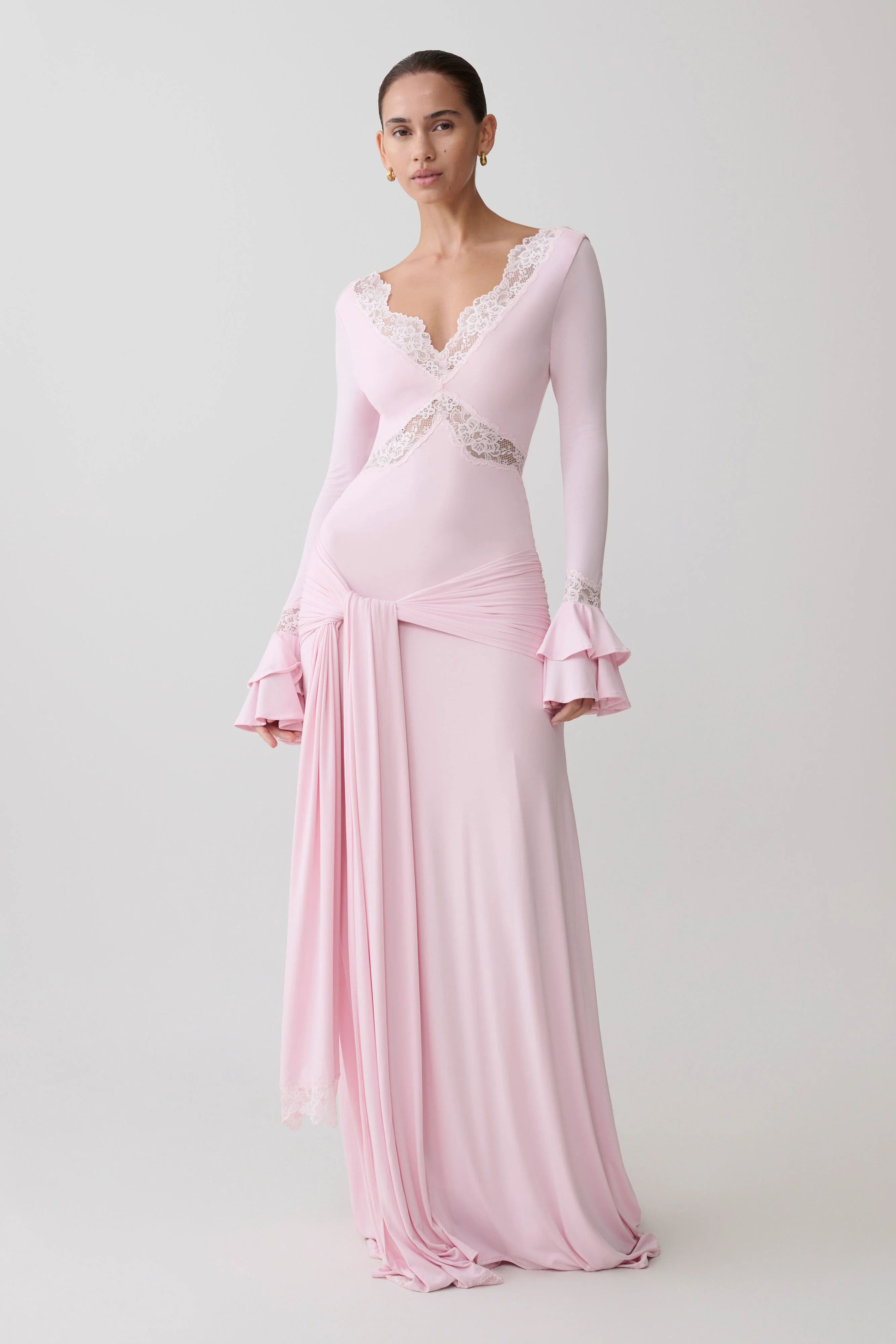 Electra Slinky Lace Maxi Dress - Ballet Pink - Image 5