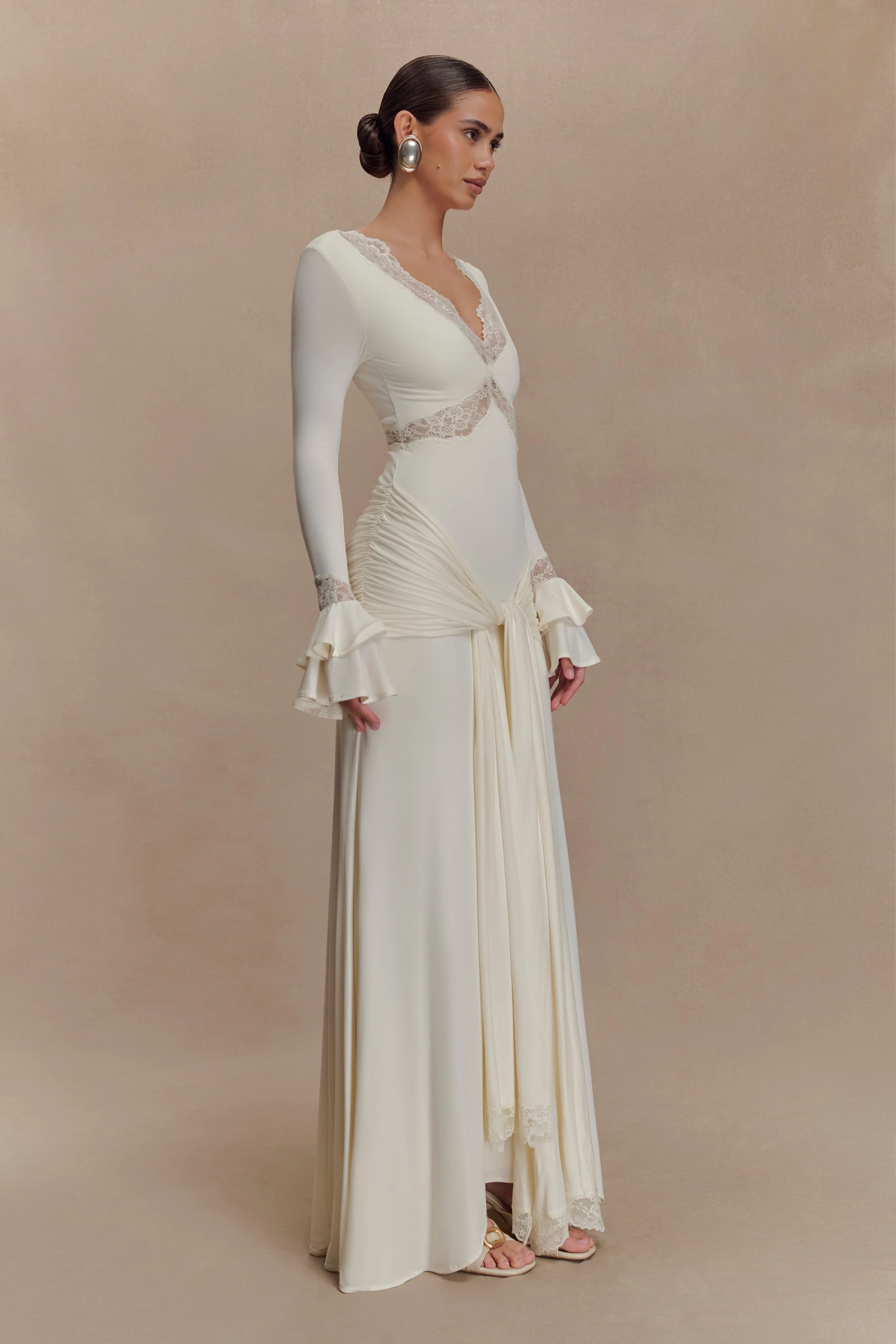 Electra Slinky Lace Maxi Dress - Ivory - Image 7