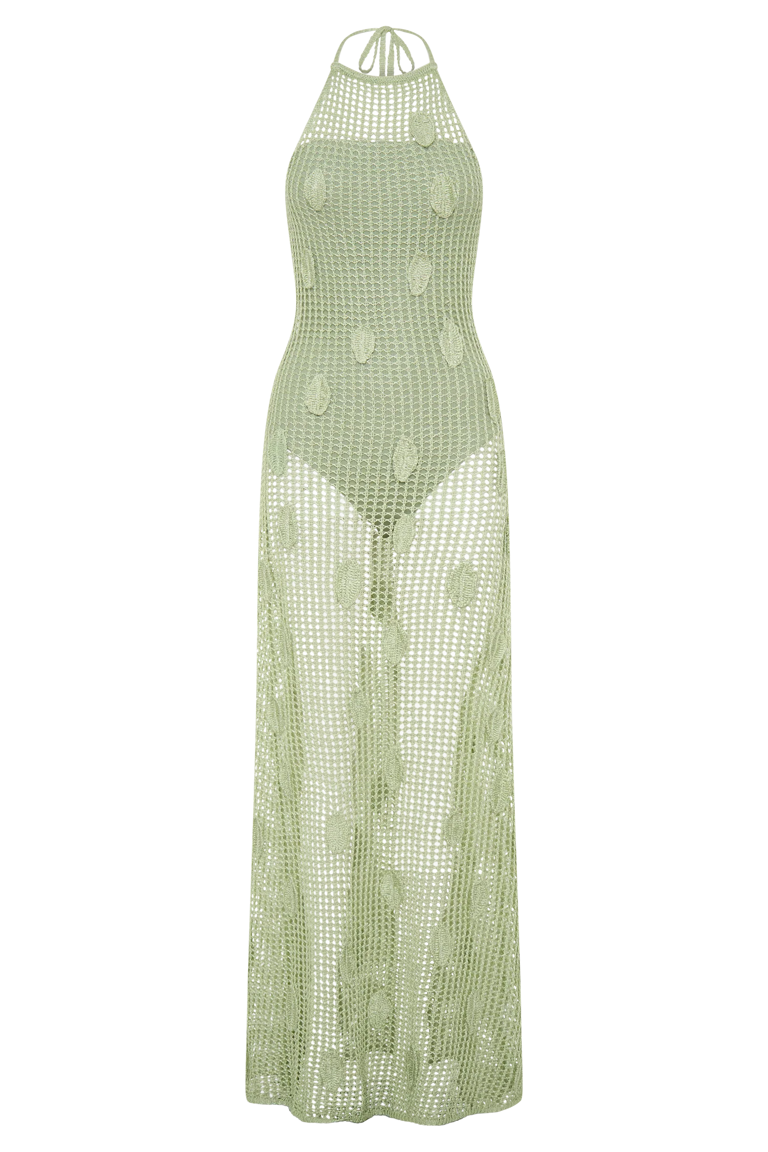 Elfie Crochet Halter Maxi Dress - Pastel Green - Image 8