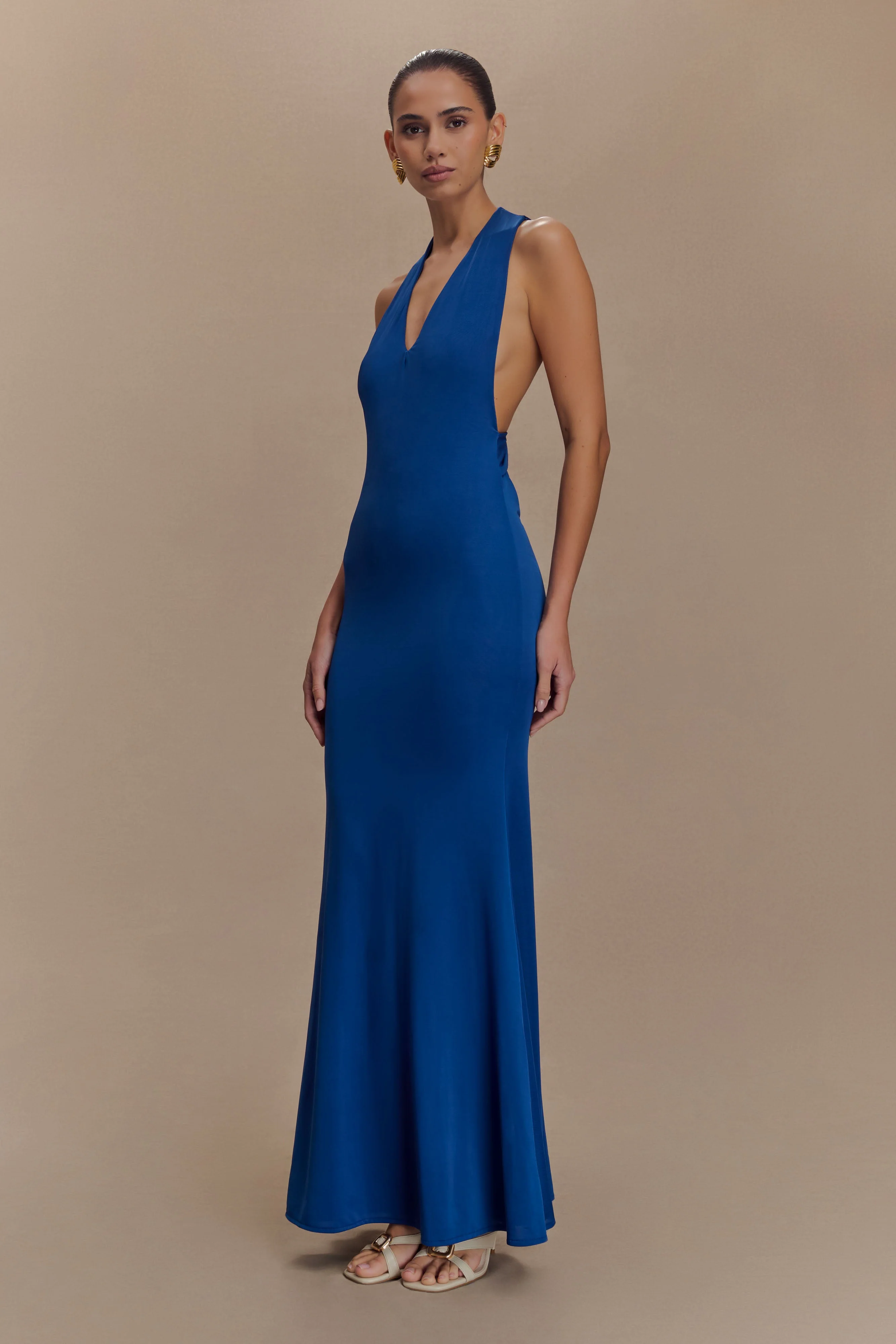 Elke Slinky V Neck Maxi Dress - Cobalt - Image 5