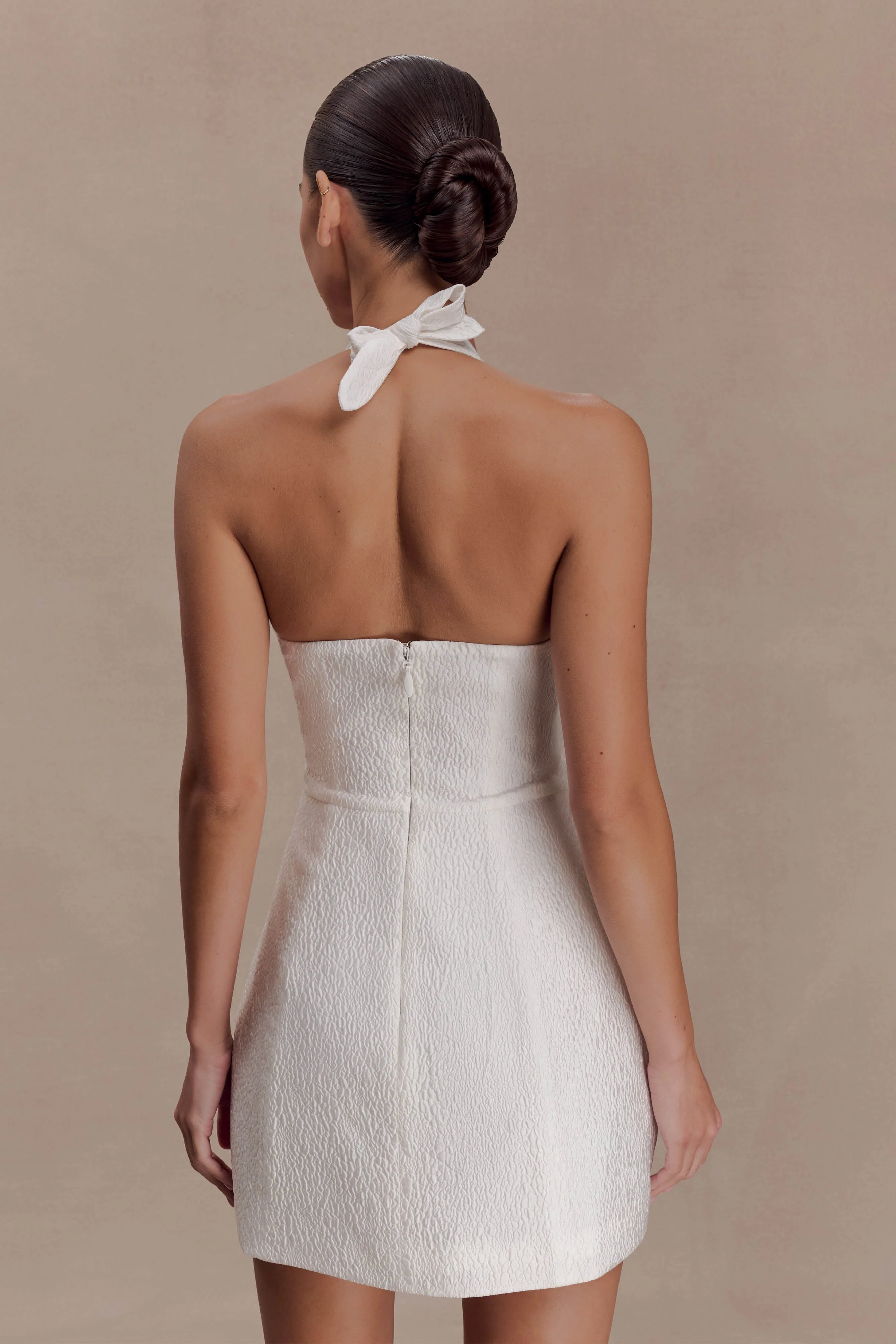 Ella Bow Detail Halter Mini Dress - White - Image 2
