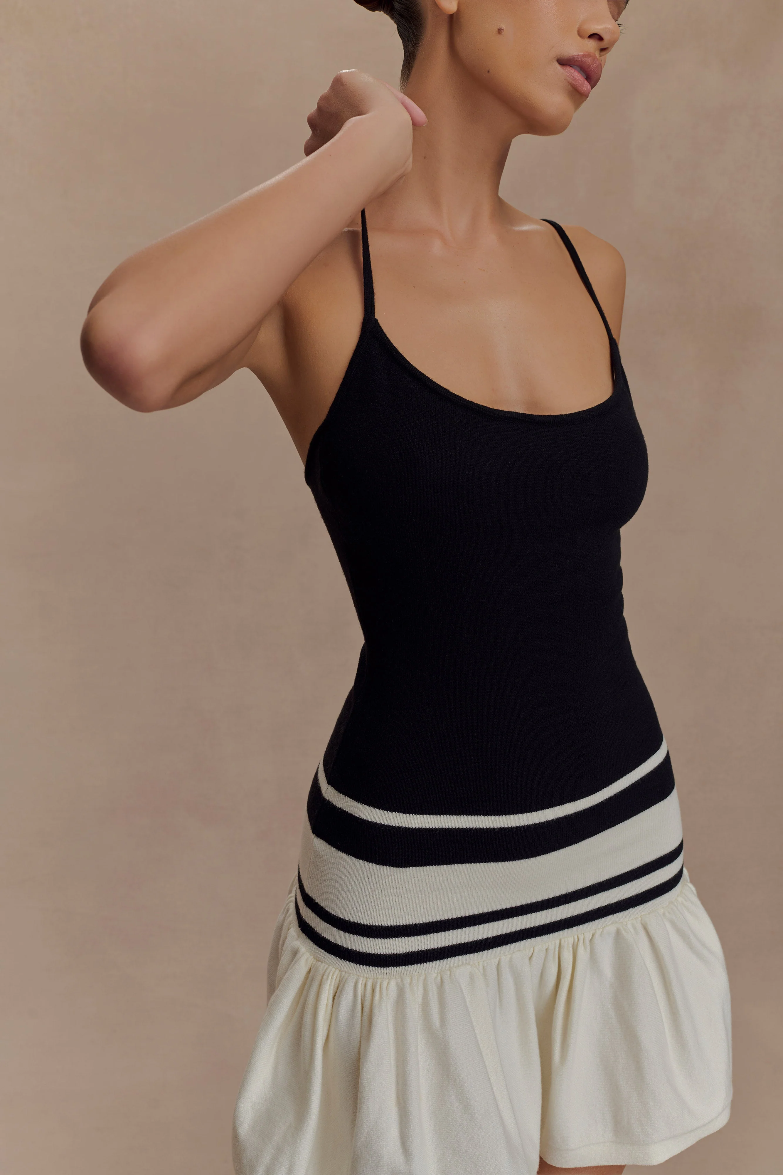 Ellison Contrast Knit Mini Dress - Black/White - Image 3
