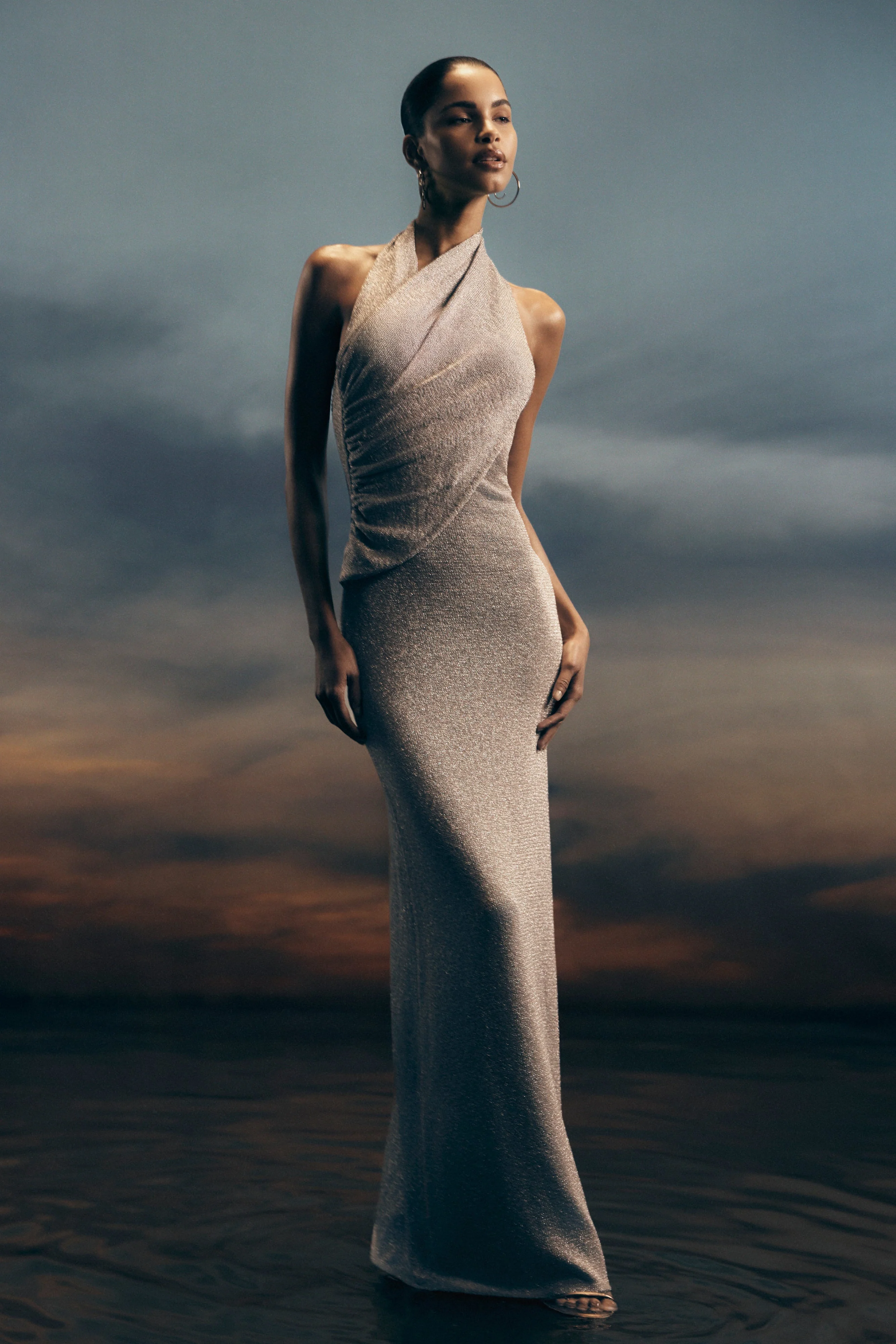 Elma Lurex Knit Halter Maxi Dress - Silver - Image 2