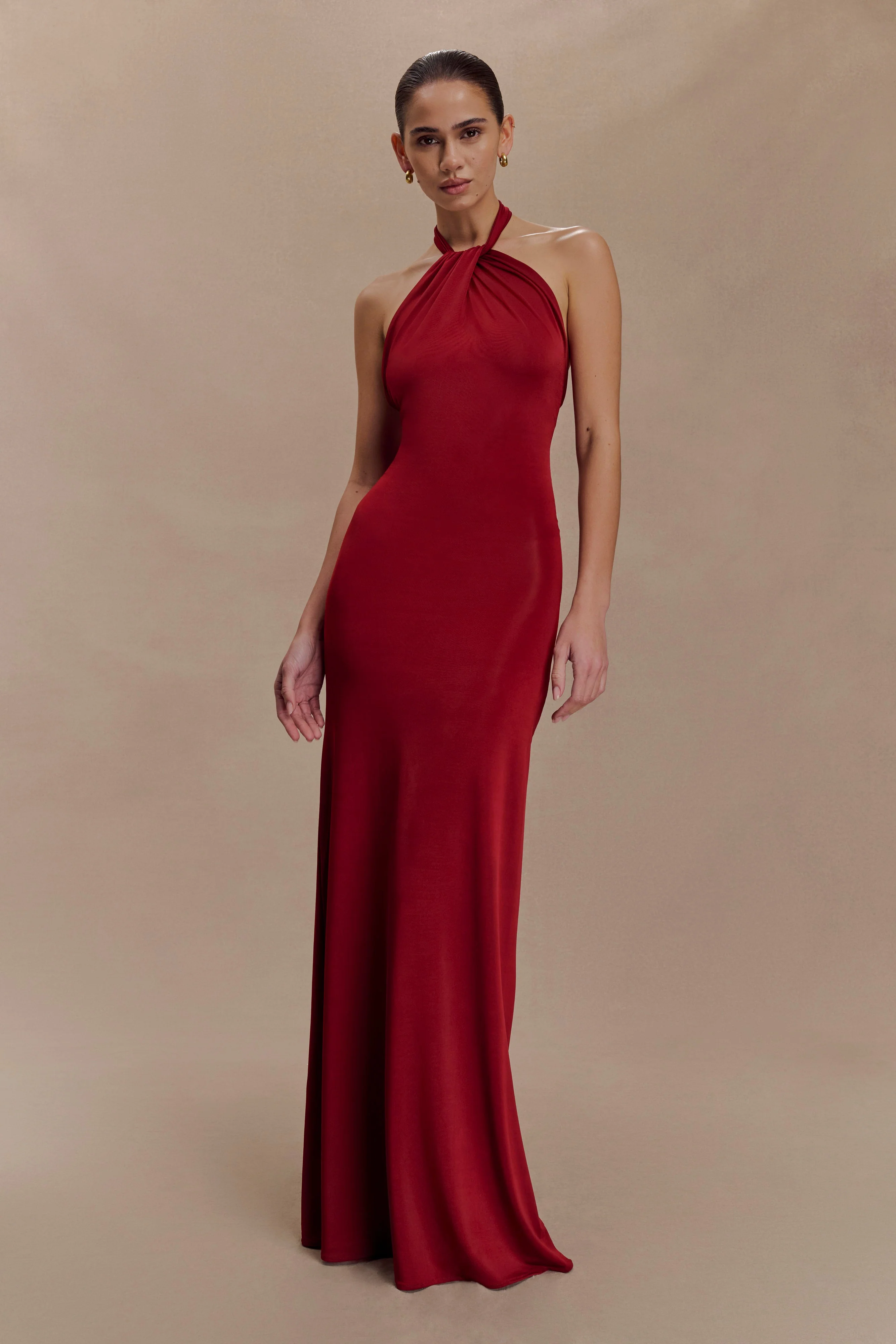 Elyna Slinky Halter Maxi Dress - Deep Red - Image 4