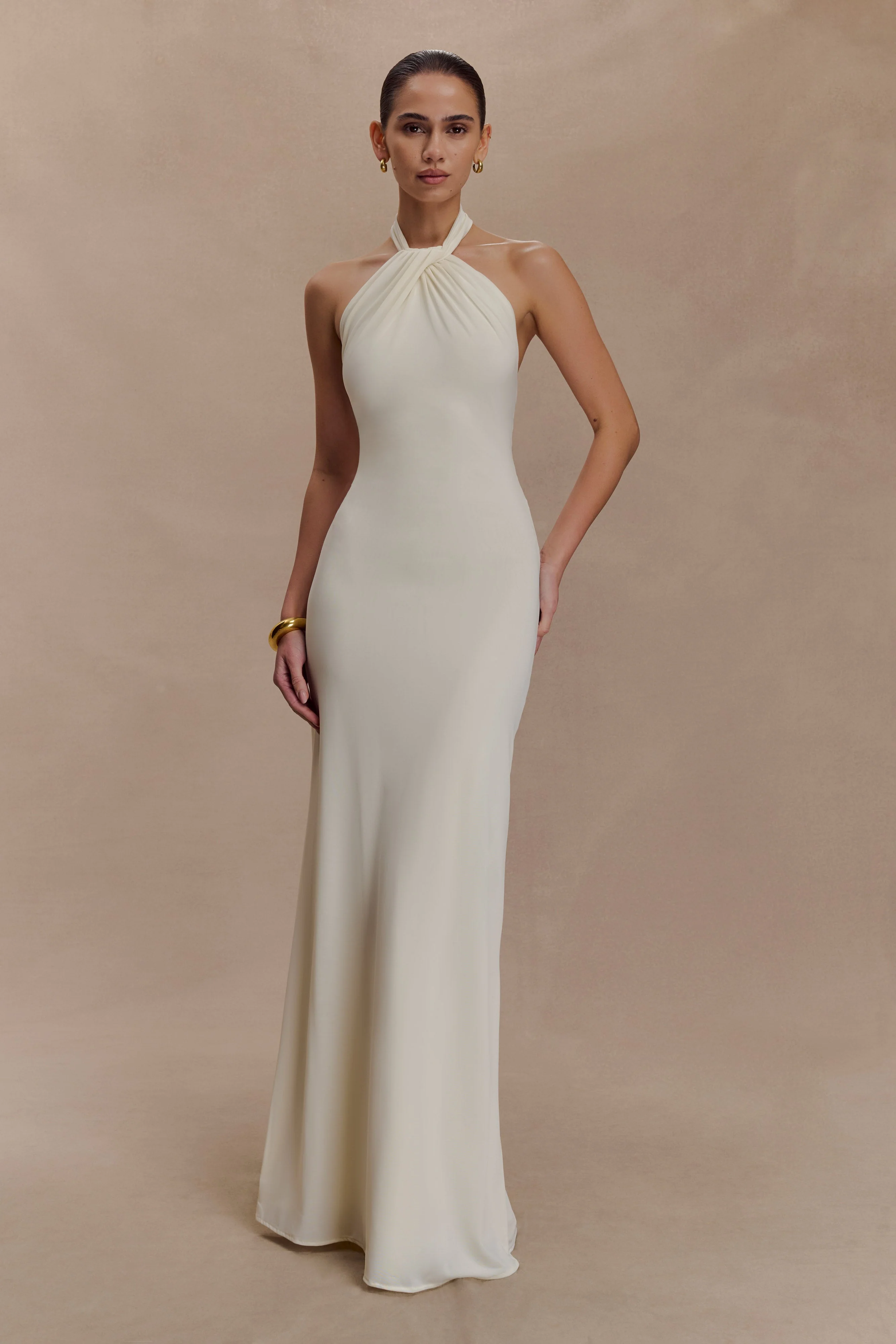 Elyna Slinky Halter Maxi Dress - Ivory - Image 5