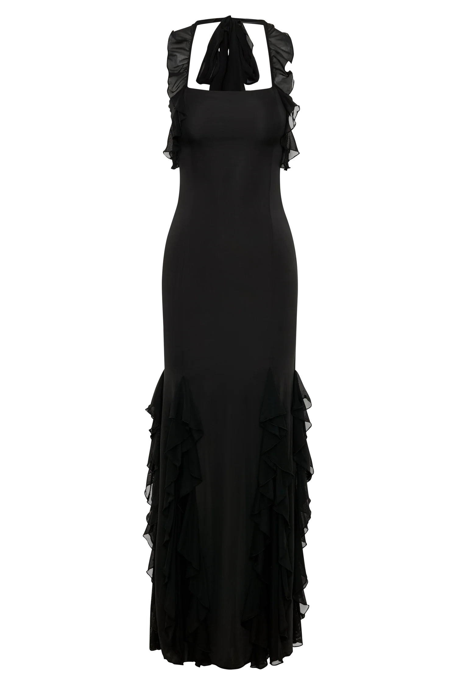 Etta Ruffle Slinky Maxi Dress - Black - Image 8