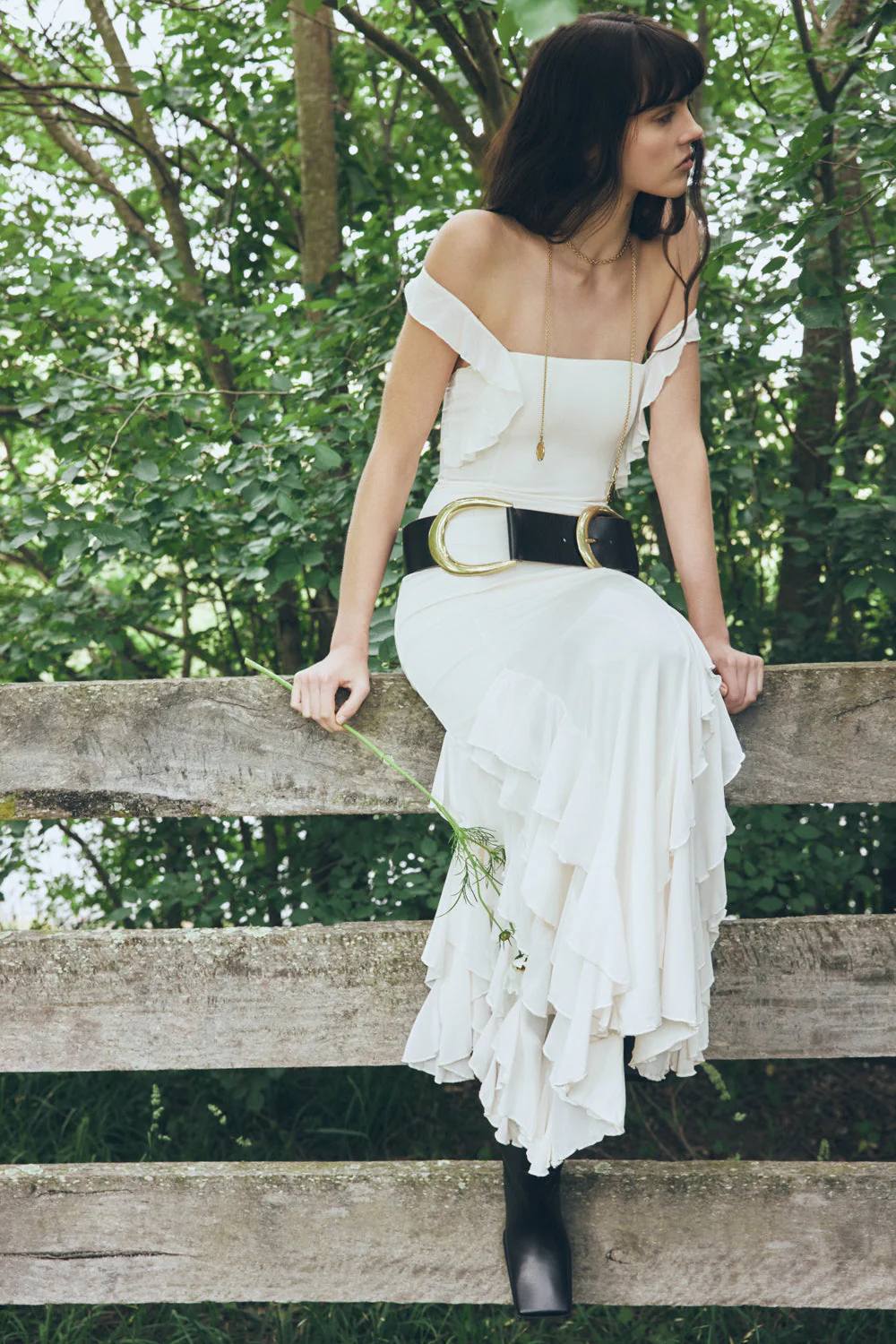Etta Ruffle Slinky Maxi Dress - Ivory - Image 6