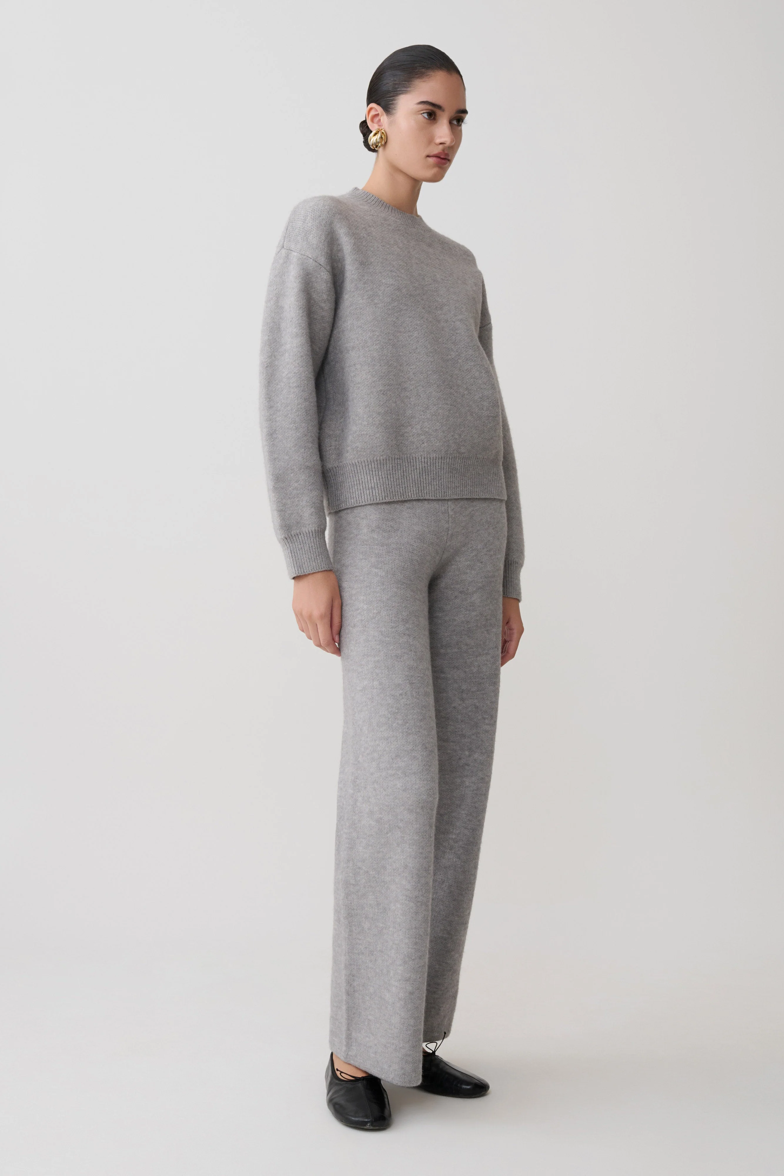 Evan Knit Wide Leg Pants - Grey Marle - Image 3