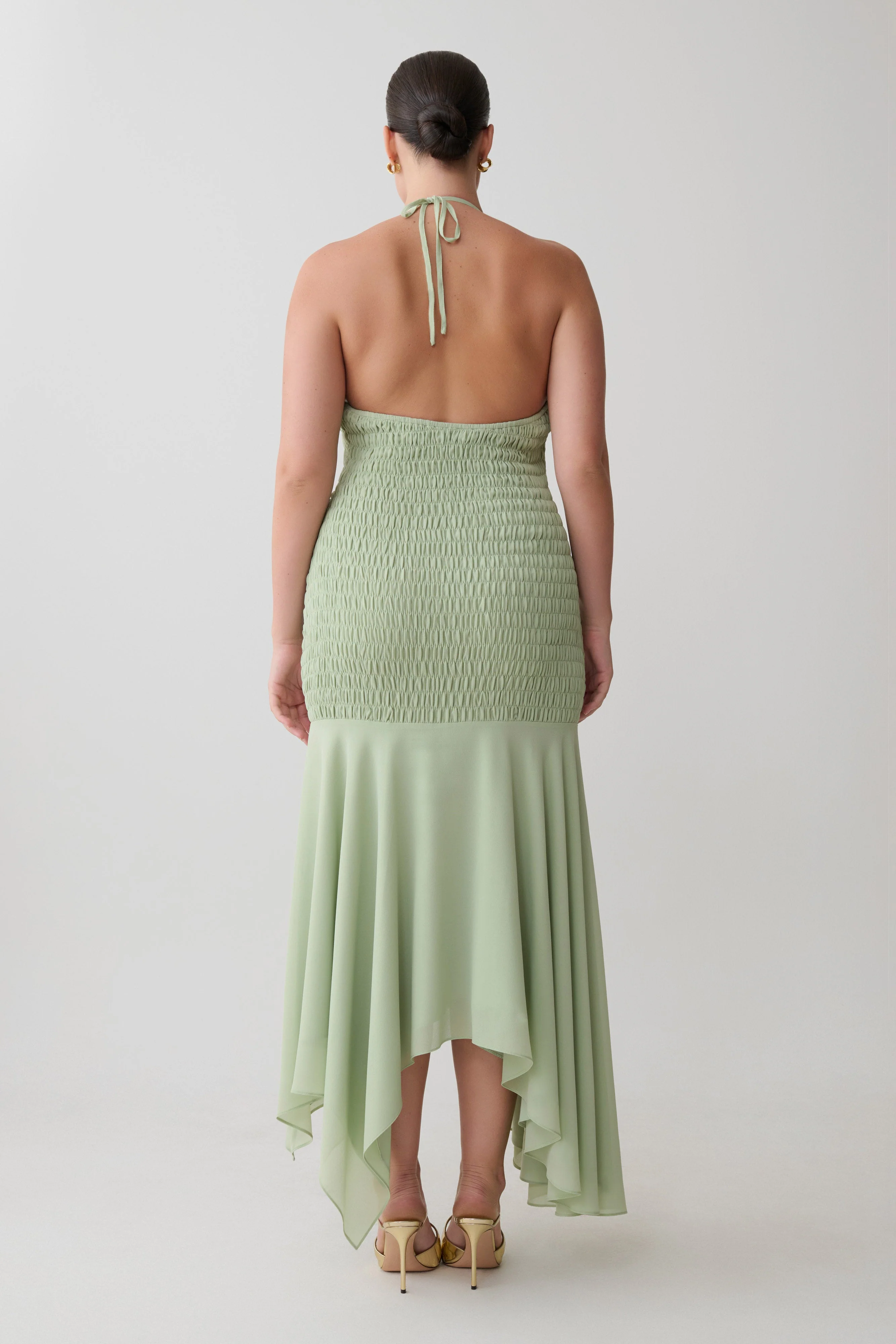 Evelyn Shirred Chiffon Maxi Dress - Sage - Image 7