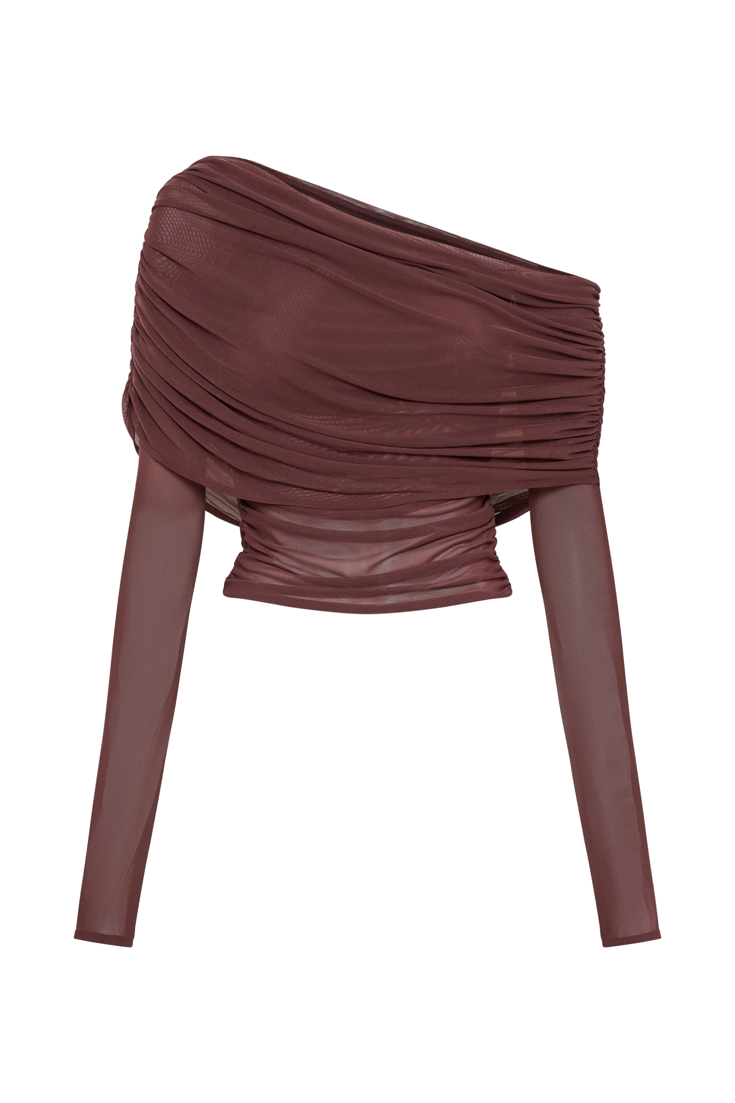 Everly Sheer Mesh Off Shoulder Top - Mahogany - Image 8