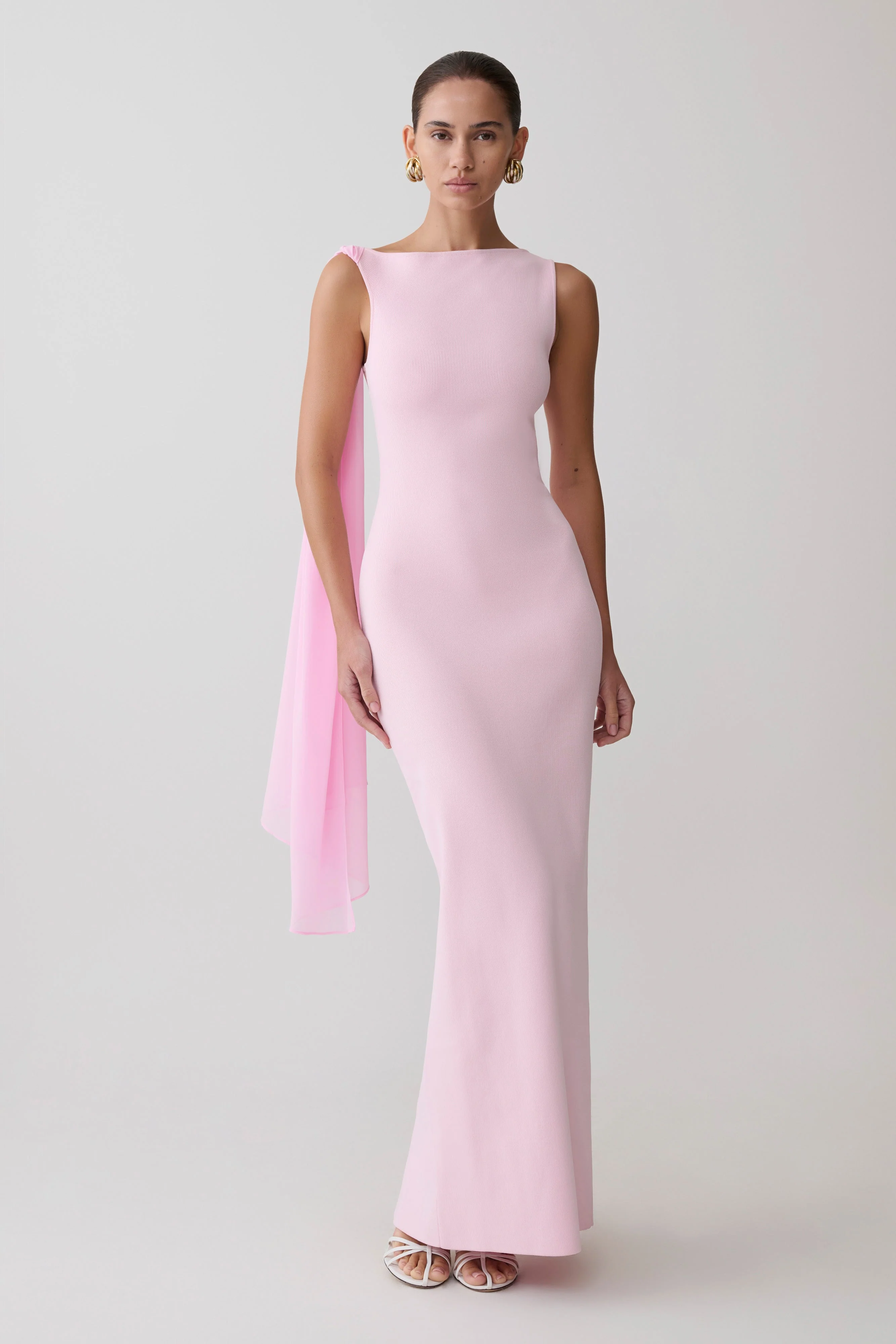 Farid Bandage Midi Dress With Chiffon - Baby Pink