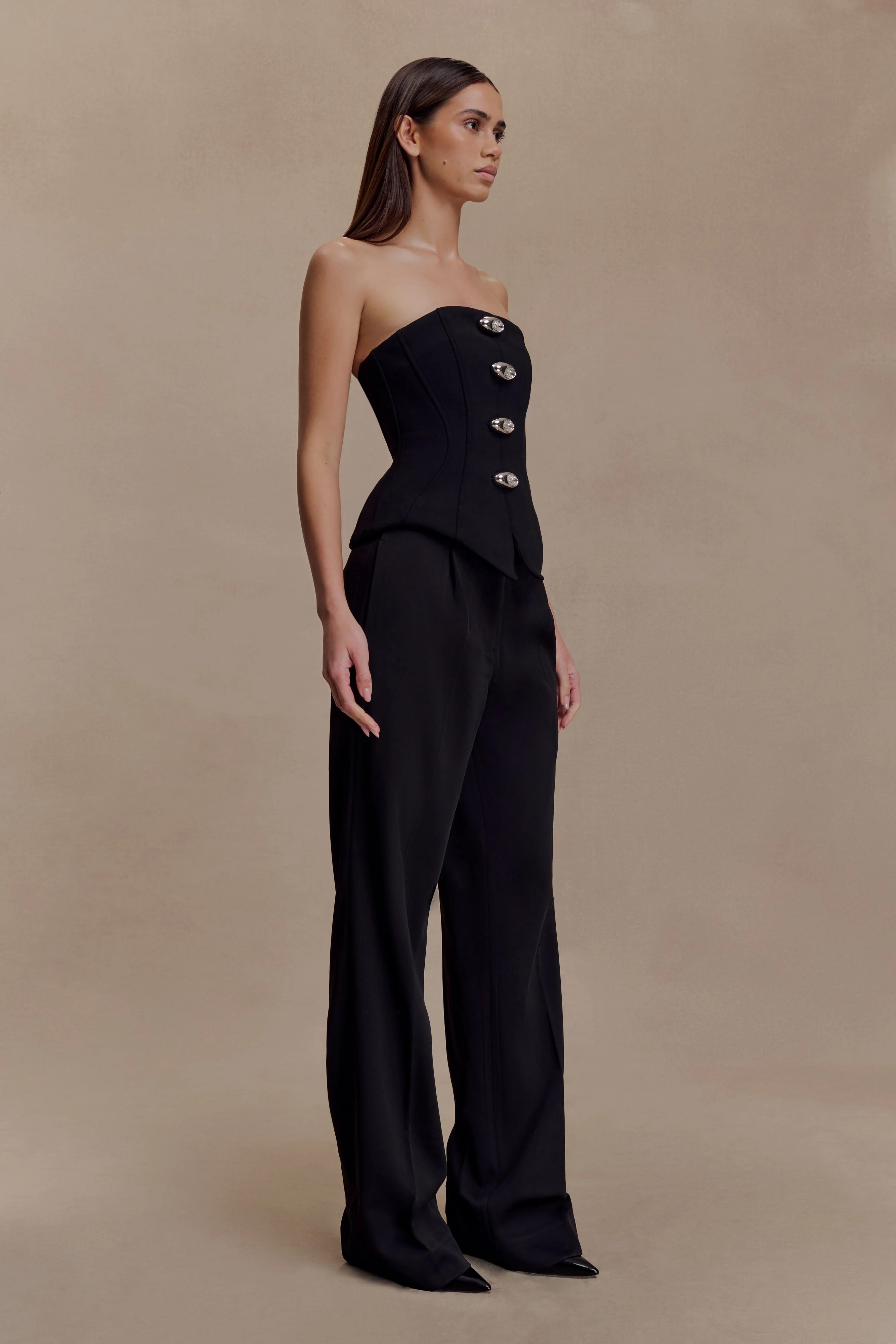 Fatima Satin Straight Leg Pant - Black - Image 3