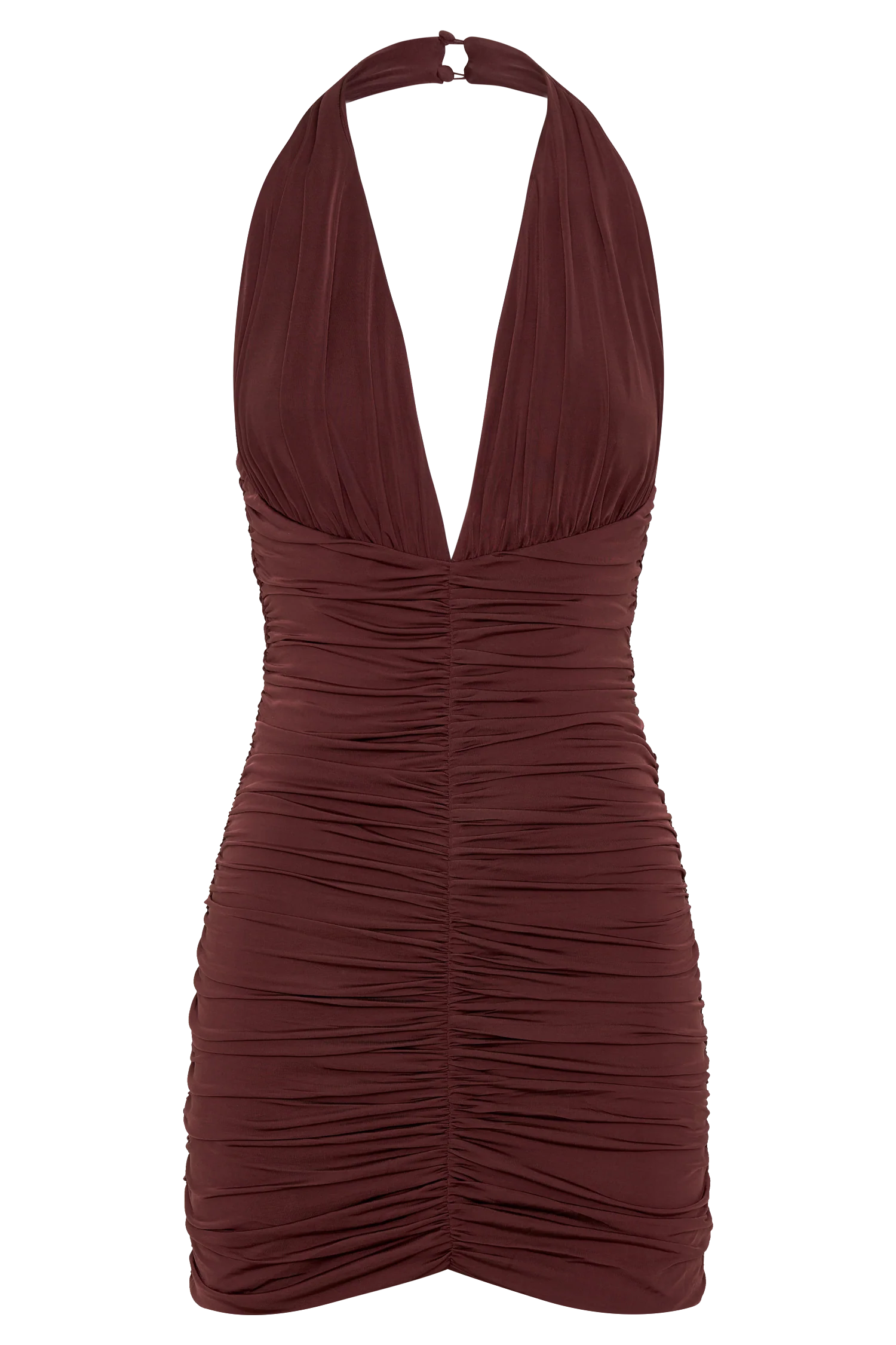 Fleur Ruched Slinky Mini Dress - Mahogany - Image 8