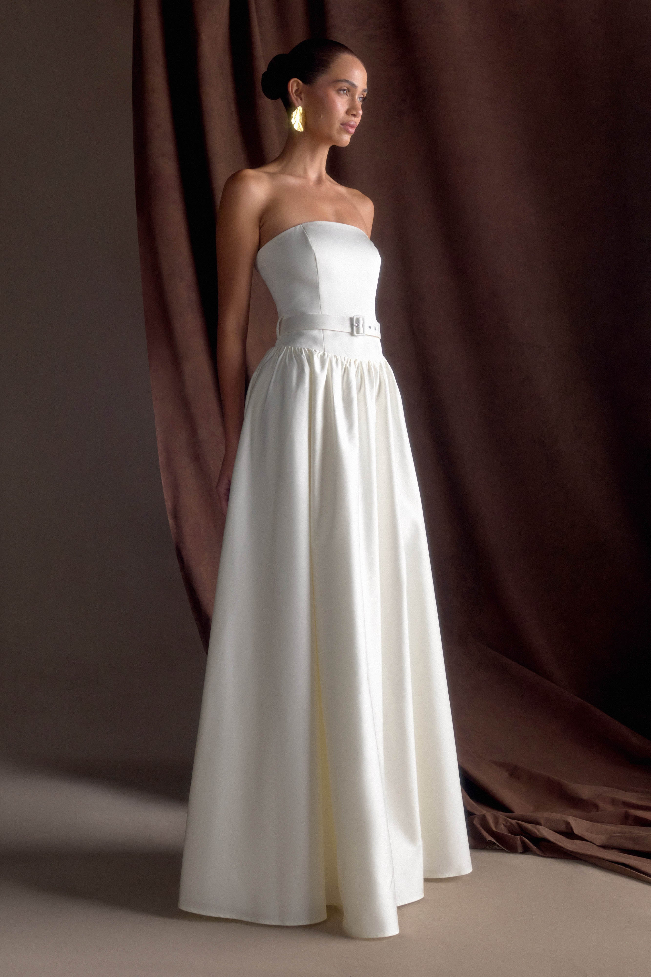 Florence Strapless Belted Maxi Dress - White - Image 4