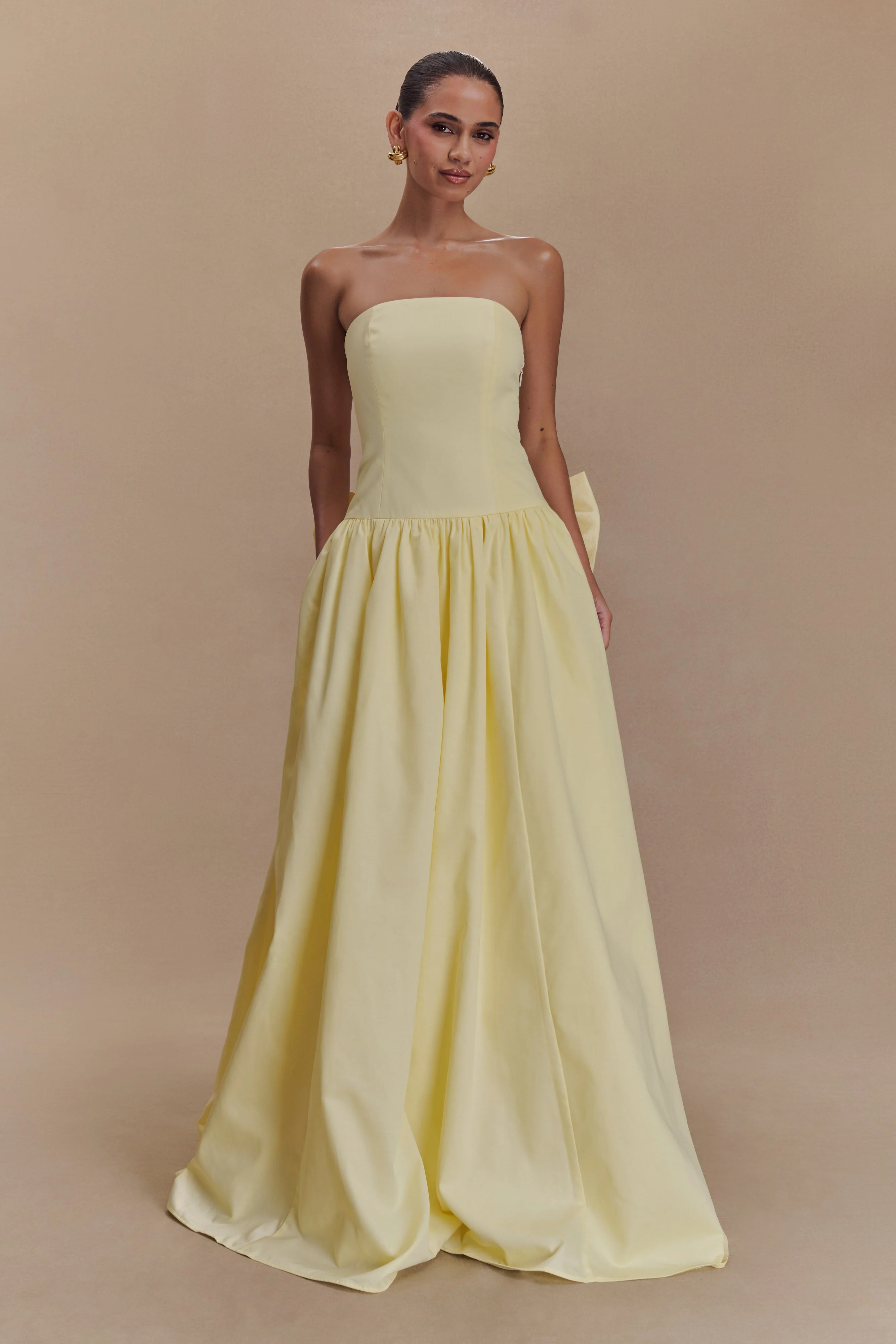 Frances Strapless Bow Maxi Dress - Lemon - Image 2