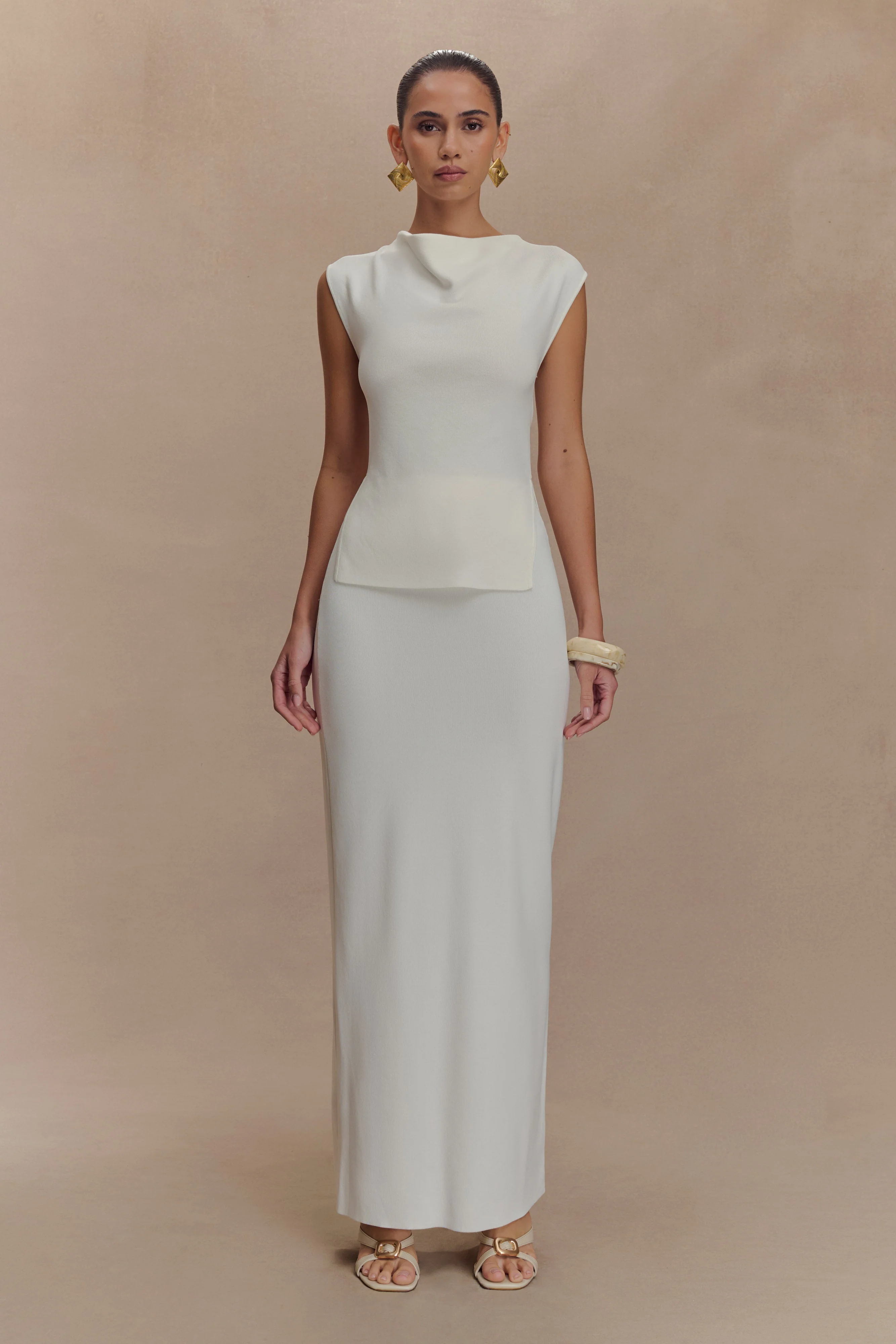 Francisca Cowl Neck Knit Top - White - Image 6