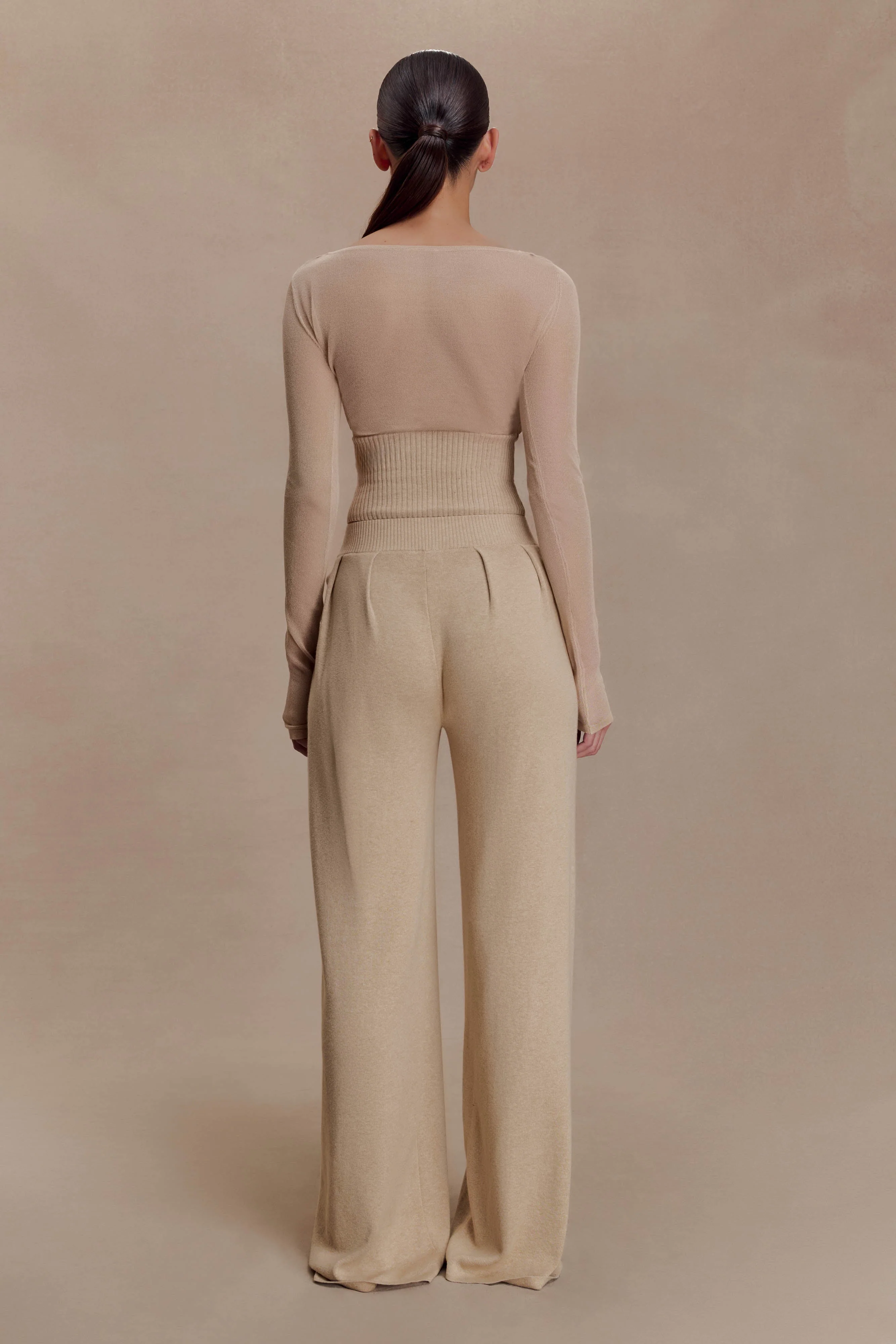 Frannie Gathered Silk Blend Knit Pants - Sand - Image 2