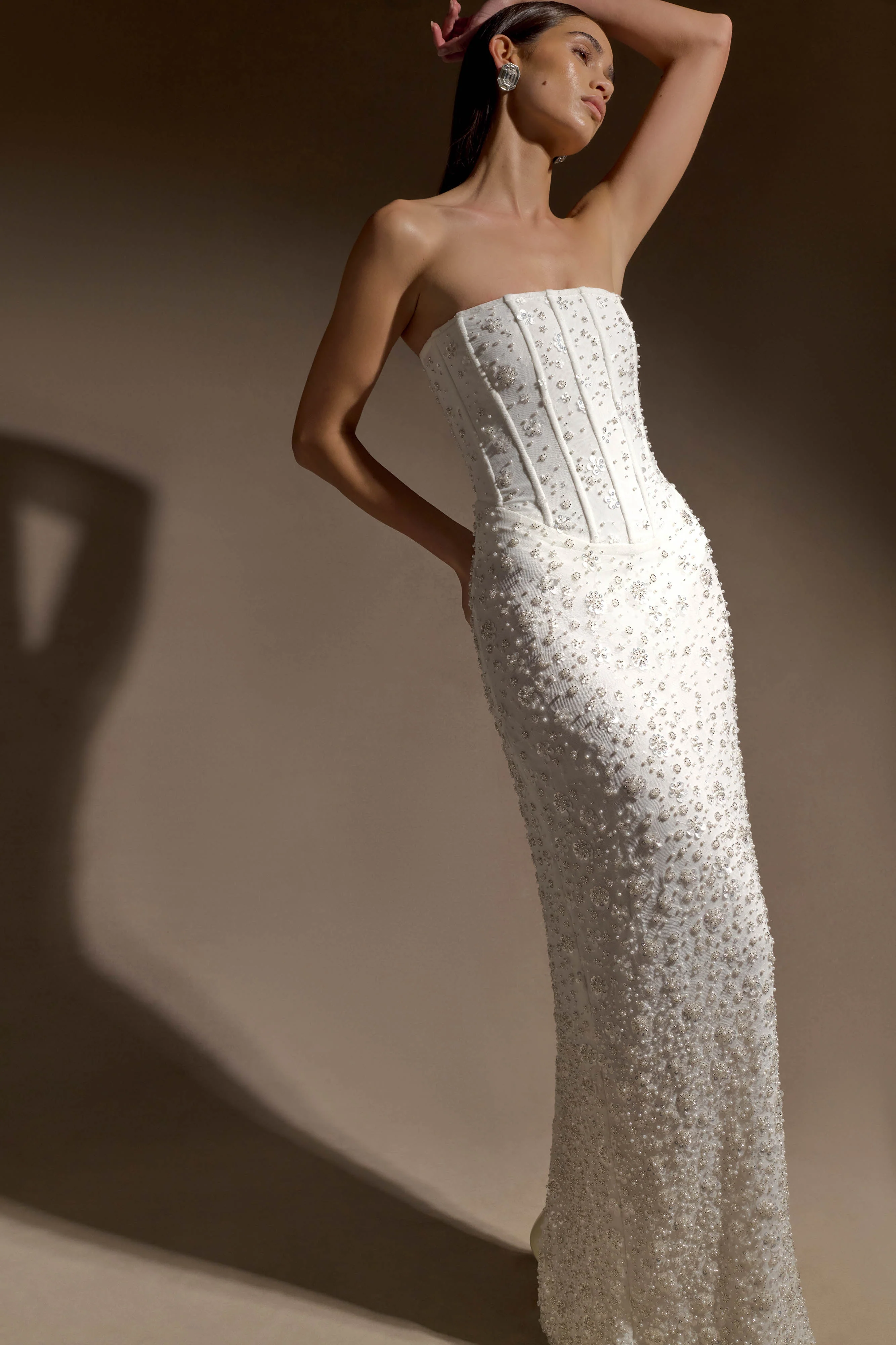 Gemma Strapless Embellished Maxi Dress - Ivory - Image 7