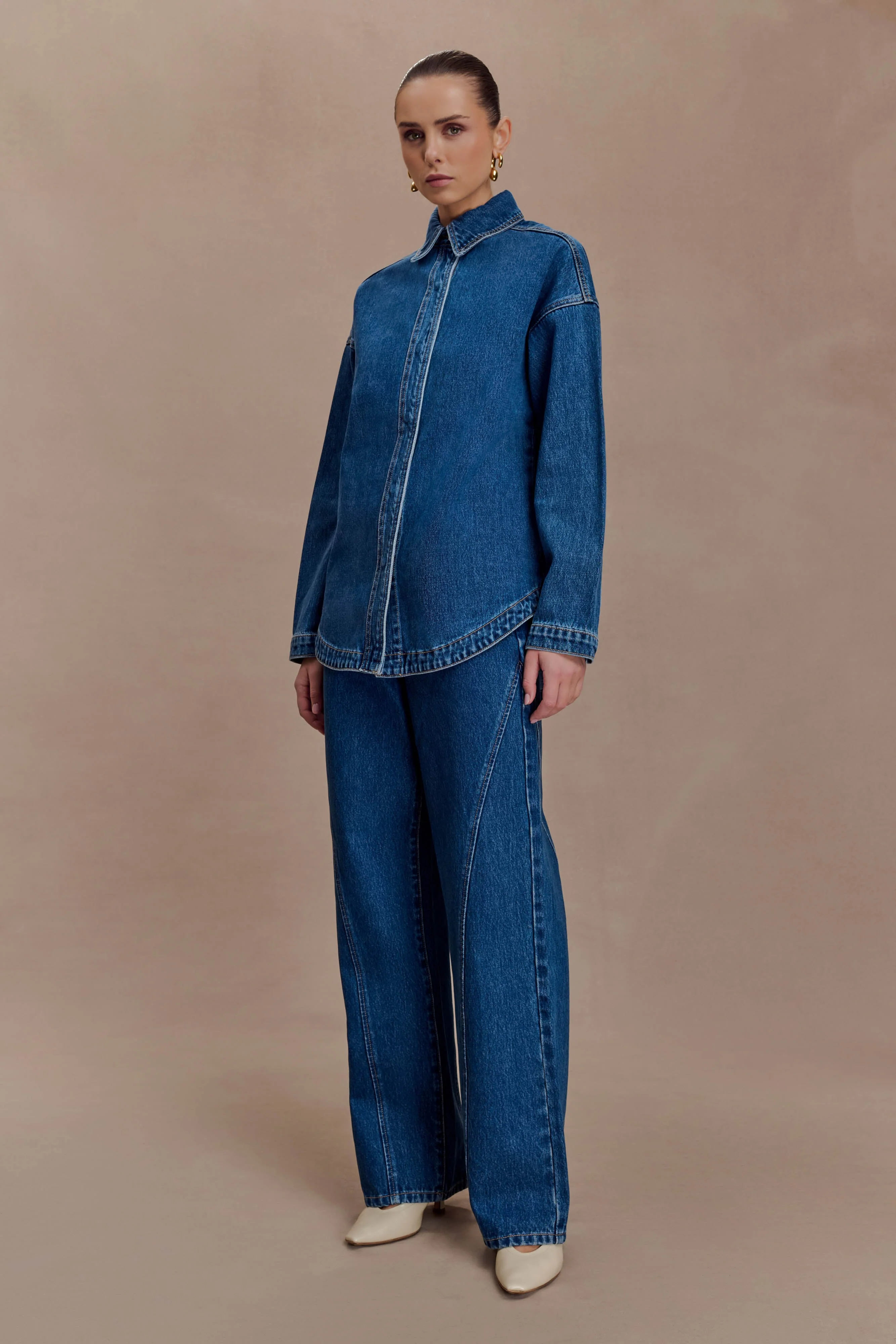 Georgette Mid Rise Paneled Denim Jeans - Dark Blue - Image 5