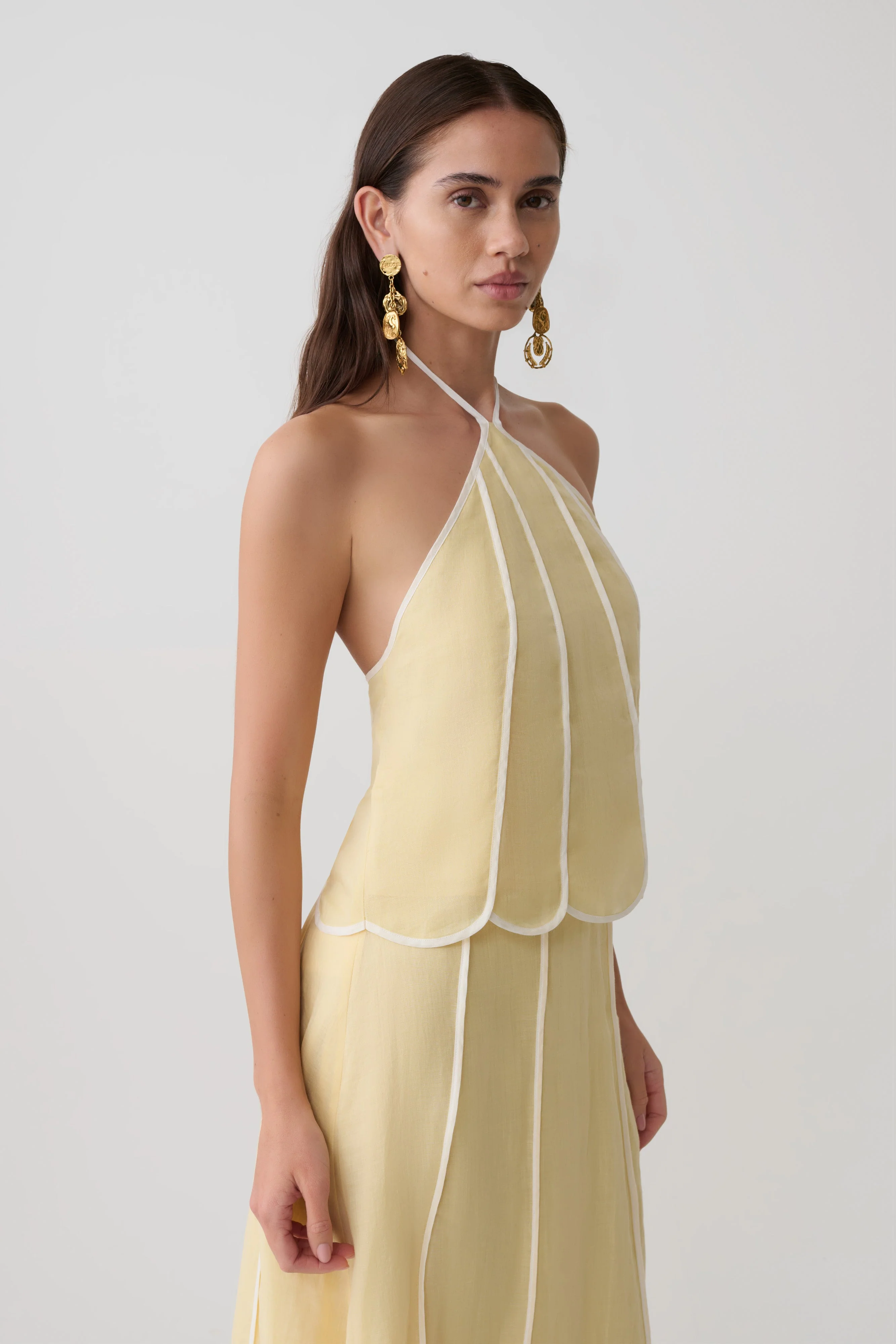 Georgia Panelled Halter Sleeveless Top - Butter - Image 3