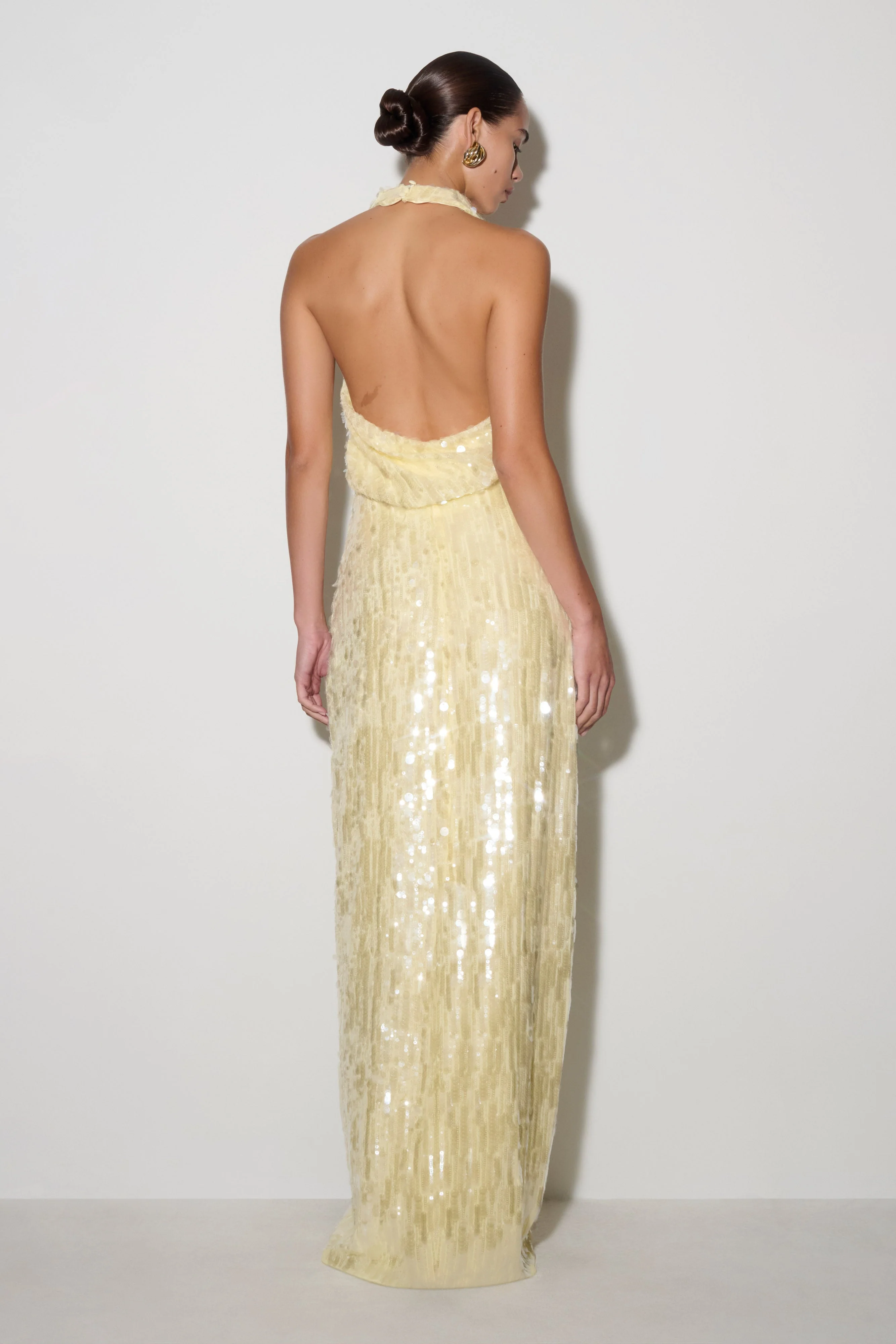 Gertrud Sequin Halter Maxi Dress - Lemon - Image 2