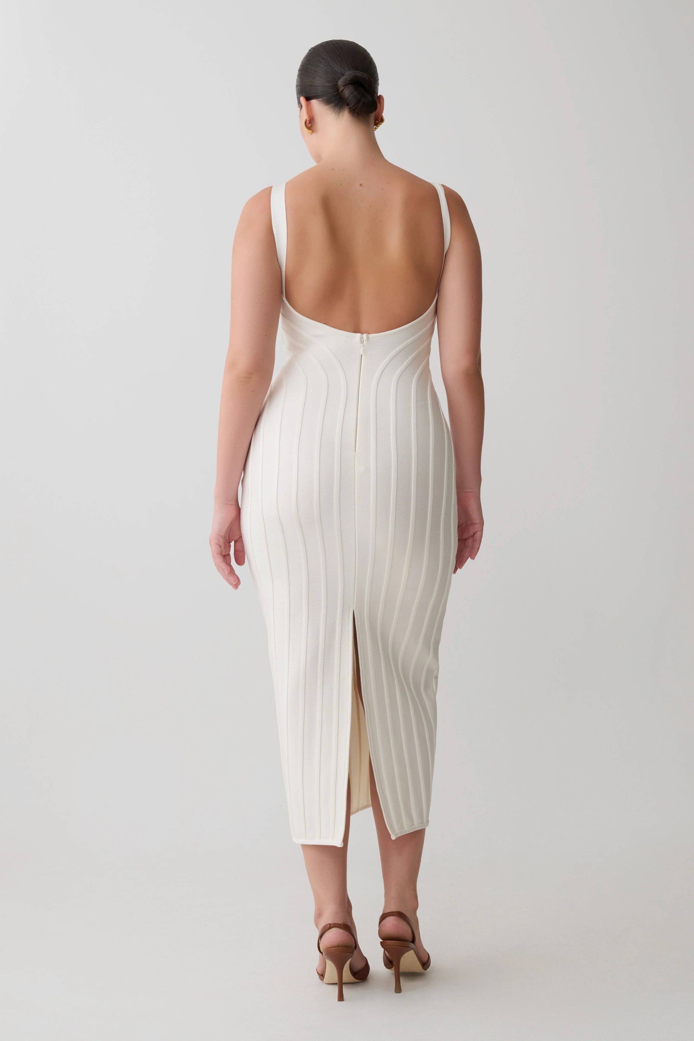 Gia Bandage Knit Midi Dress - Ivory - Image 5
