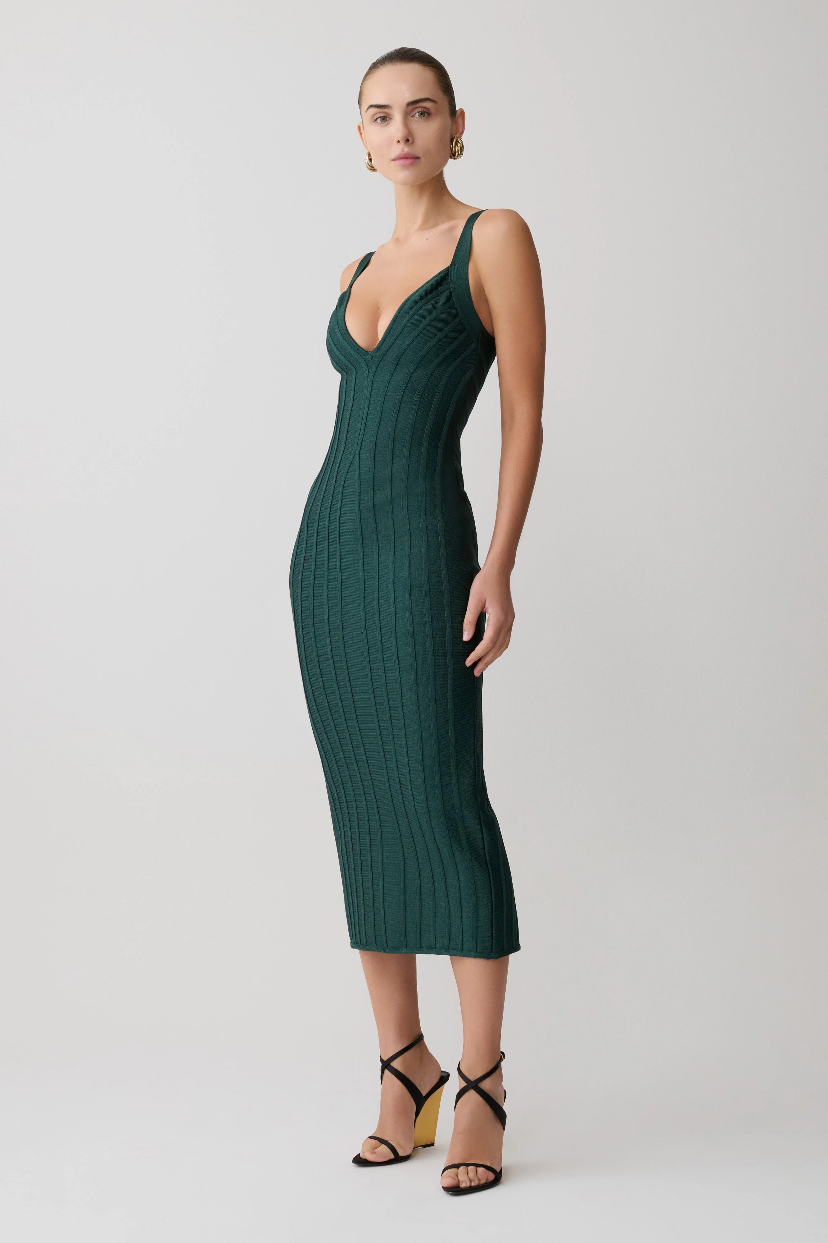 Gia Bandage Knit Midi Dress - Teal - Image 3