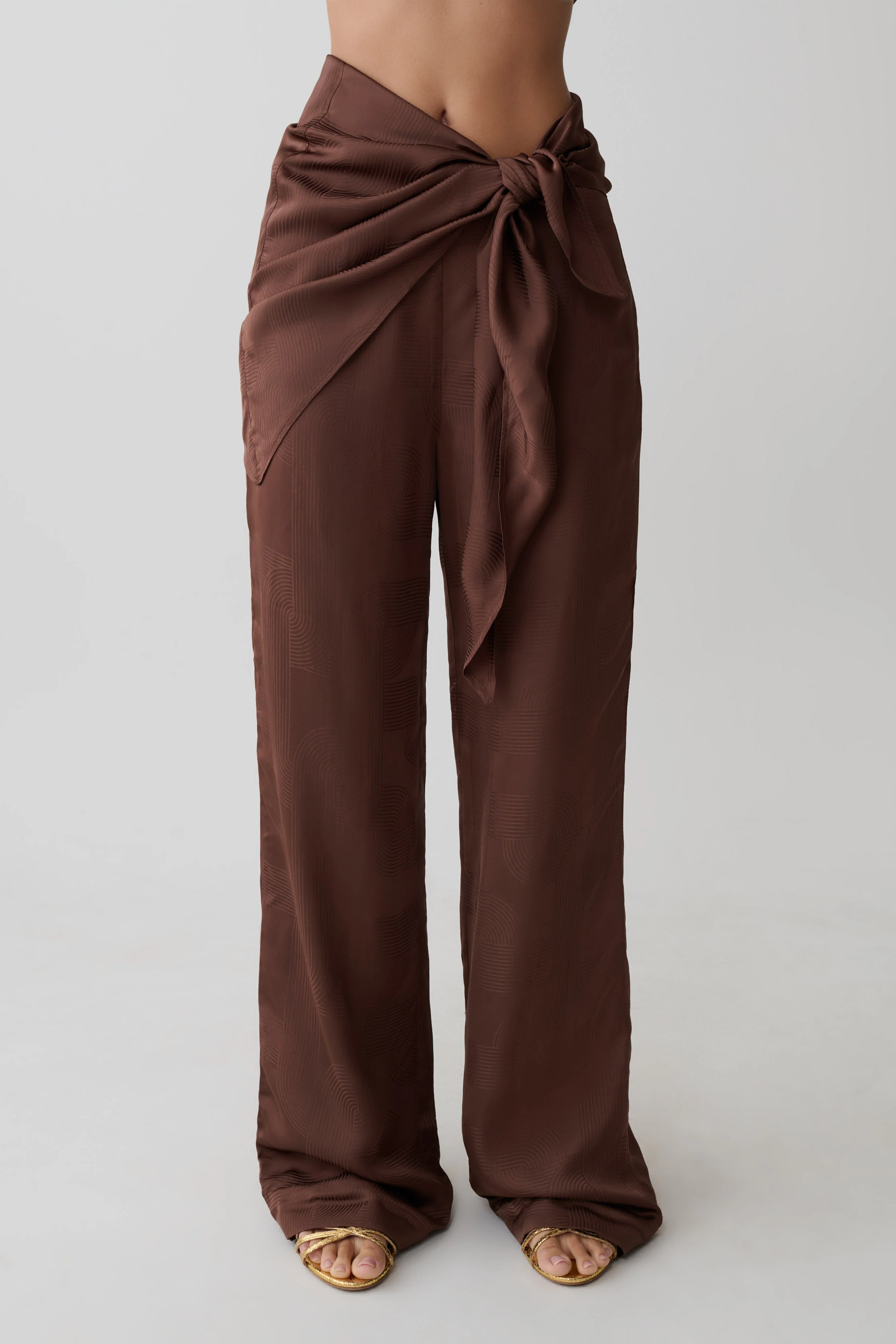 Gia Wrapped Tie Satin Pants - Chocolate - Image 6