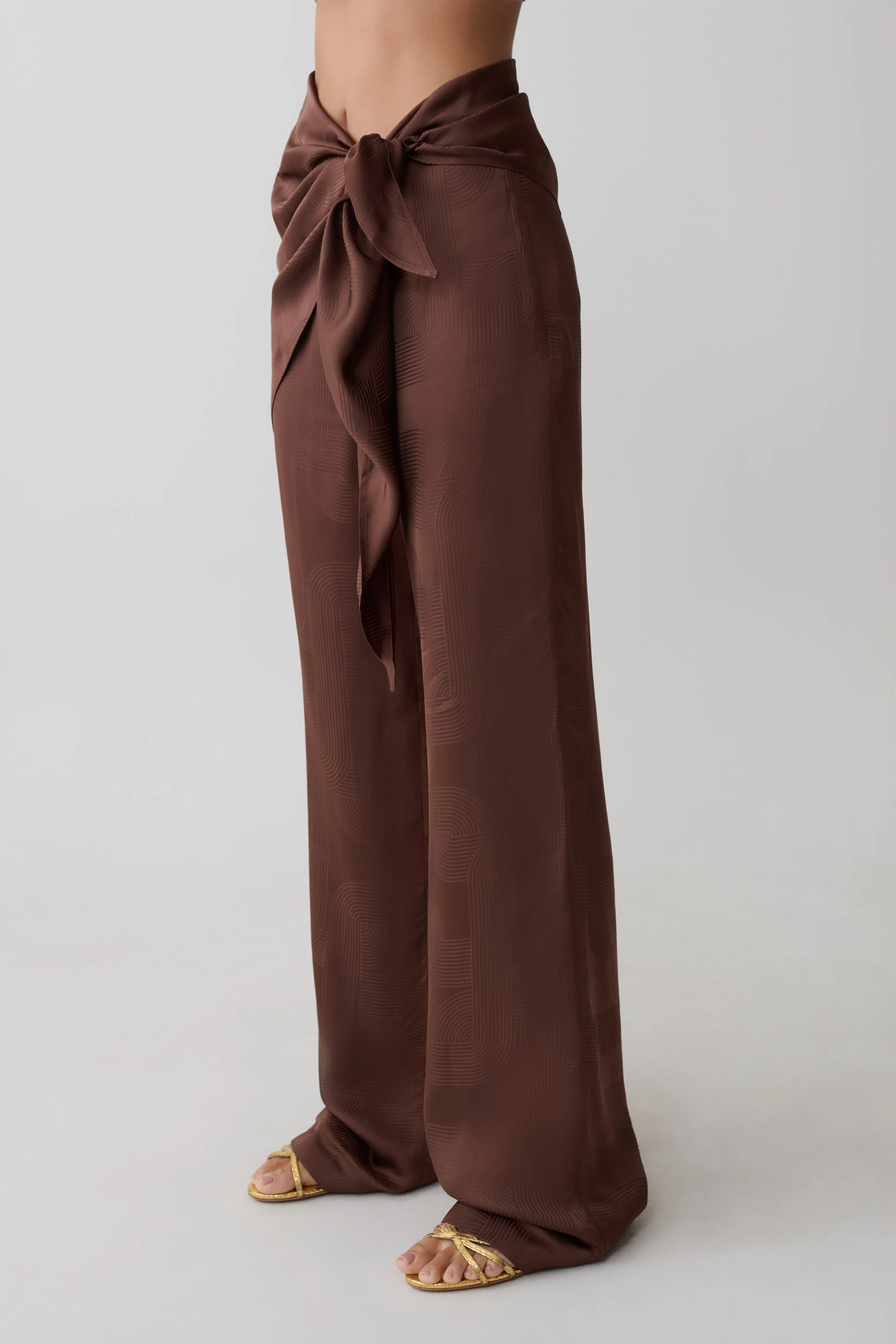 Gia Wrapped Tie Satin Pants - Chocolate - Image 7