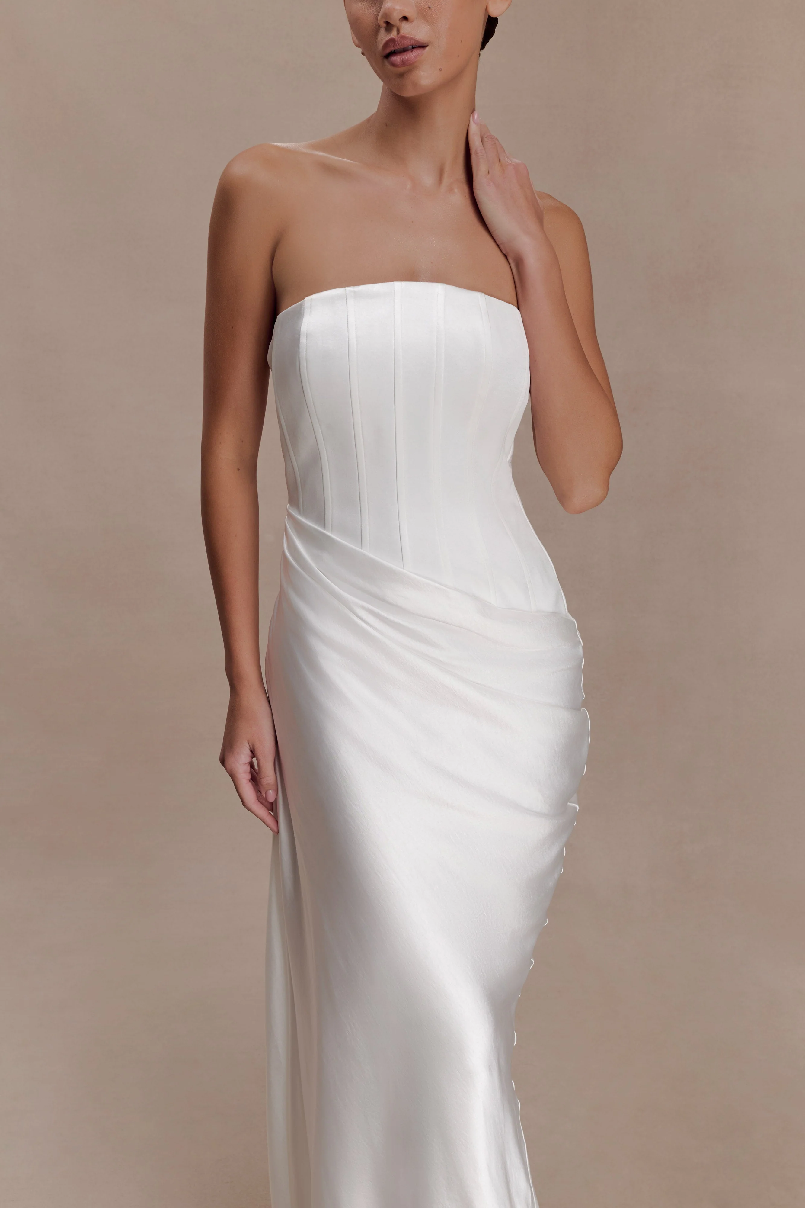 Grace Strapless Draped Waist Maxi Dress - Ivory - Image 3