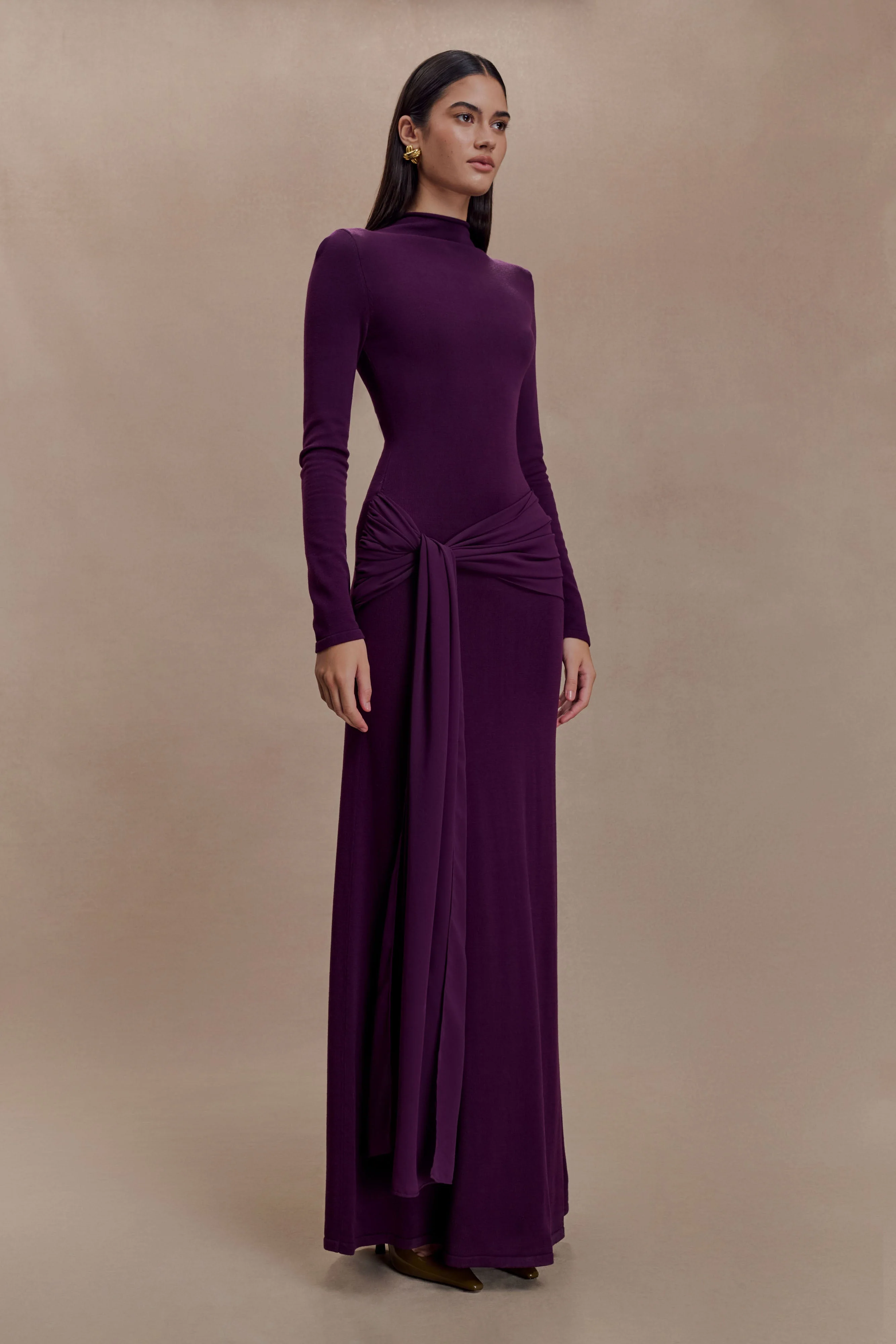 Grayson Knit Chiffon Maxi Dress - Plum - Image 5