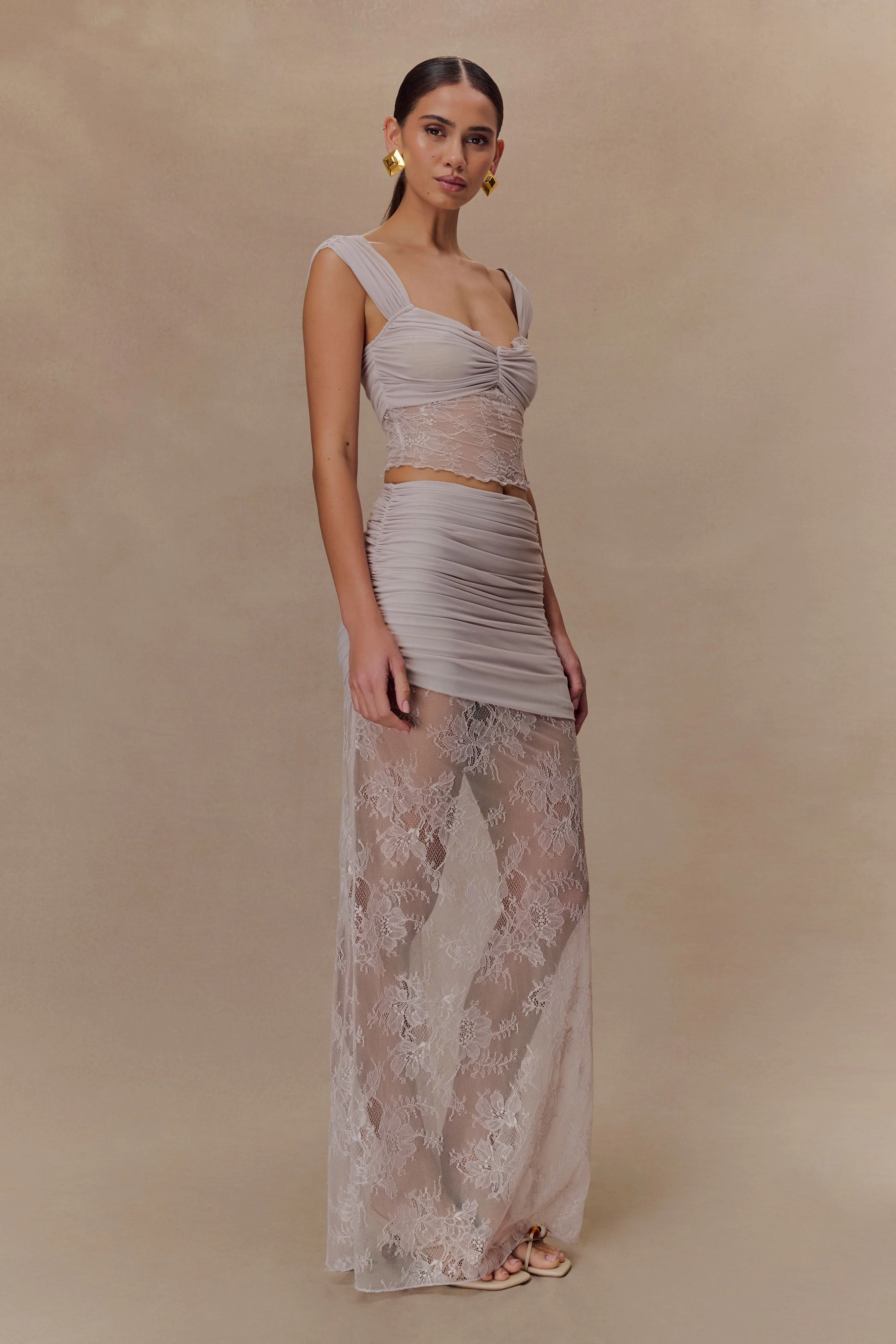 Guinevere Lace And Mesh Top - Lilac - Image 4