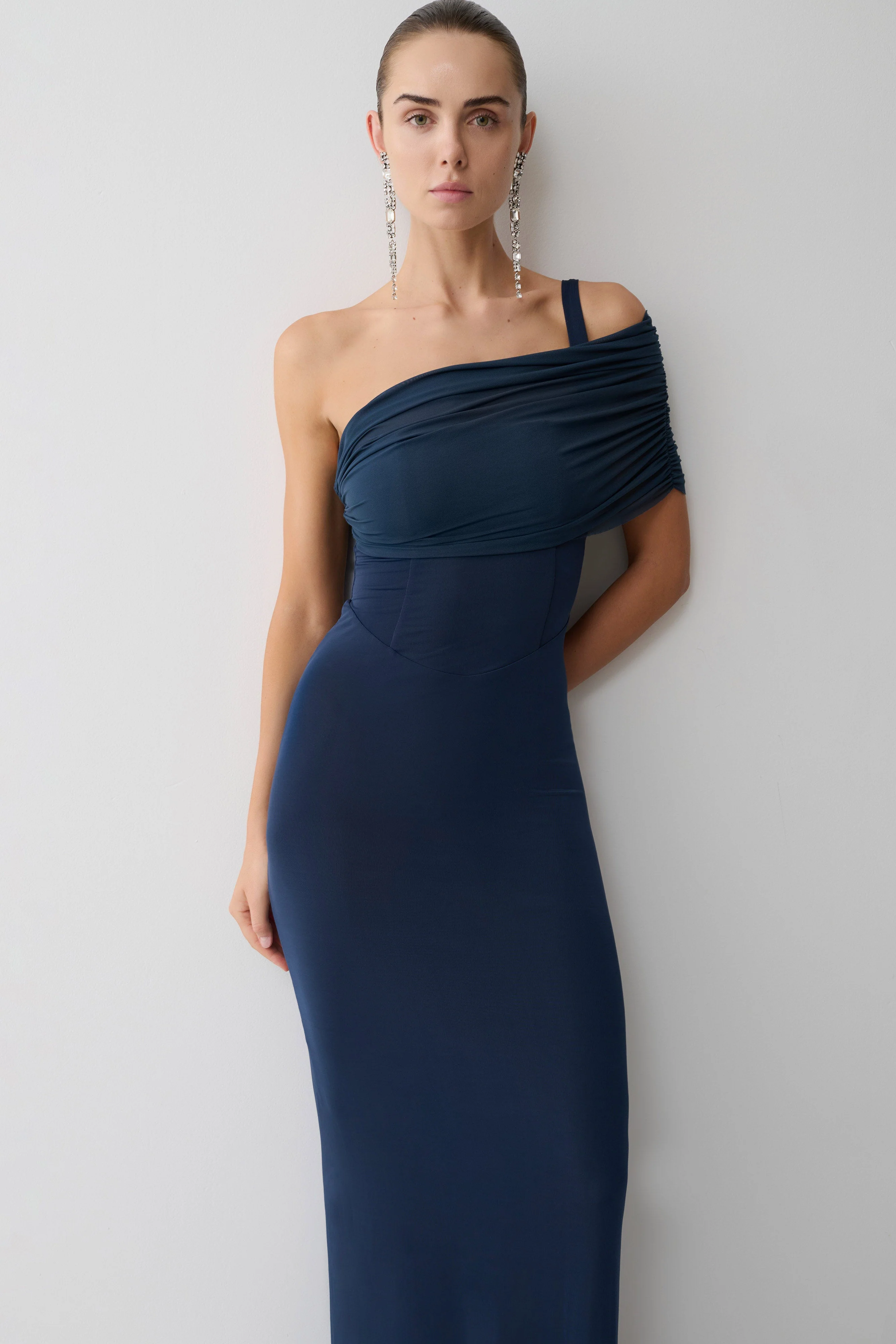 Hanh One Shoulder Mesh Maxi Dress - Ink Blue - Image 9