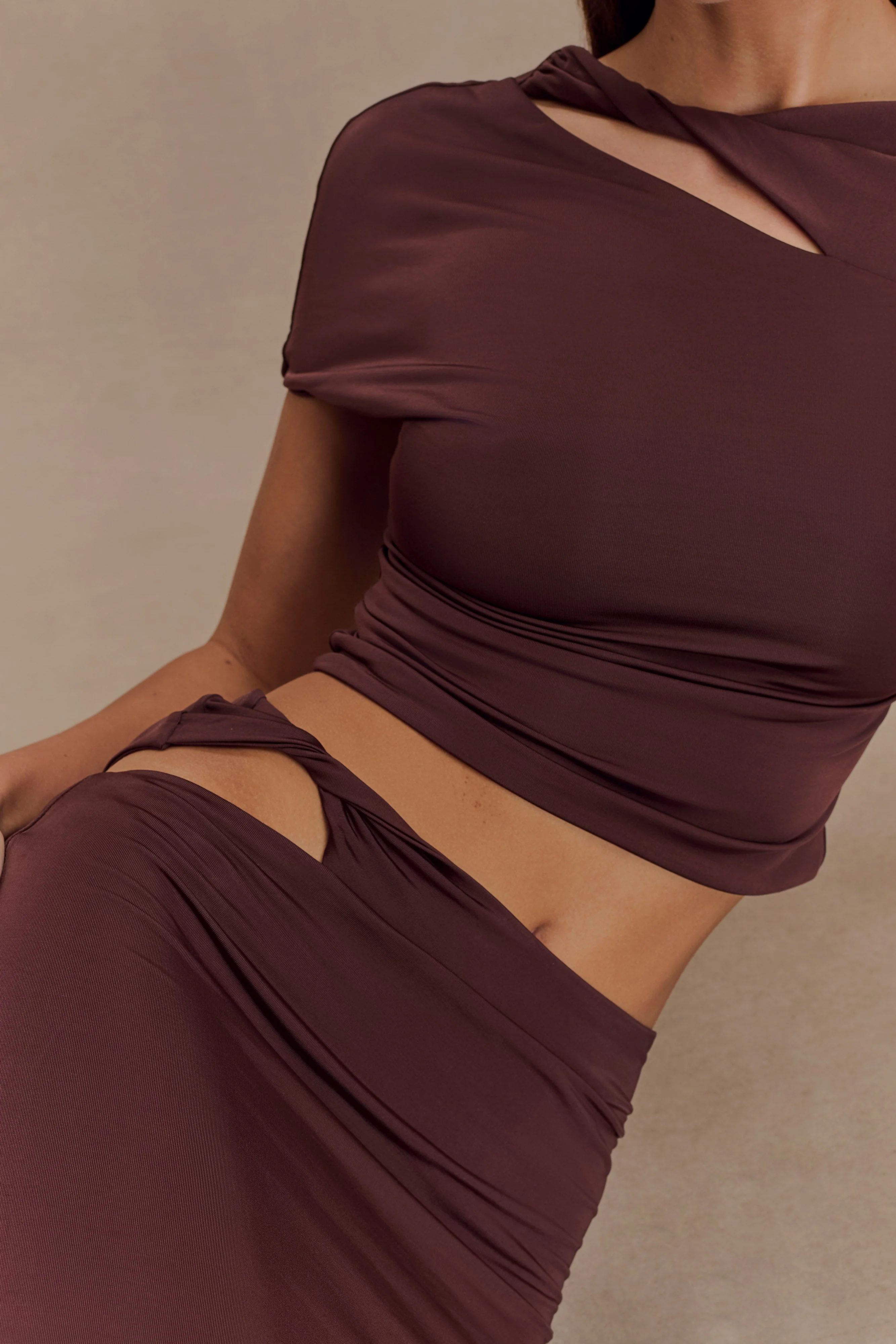 Haven Slinky Twist Midi Skirt - Chocolate - Image 3