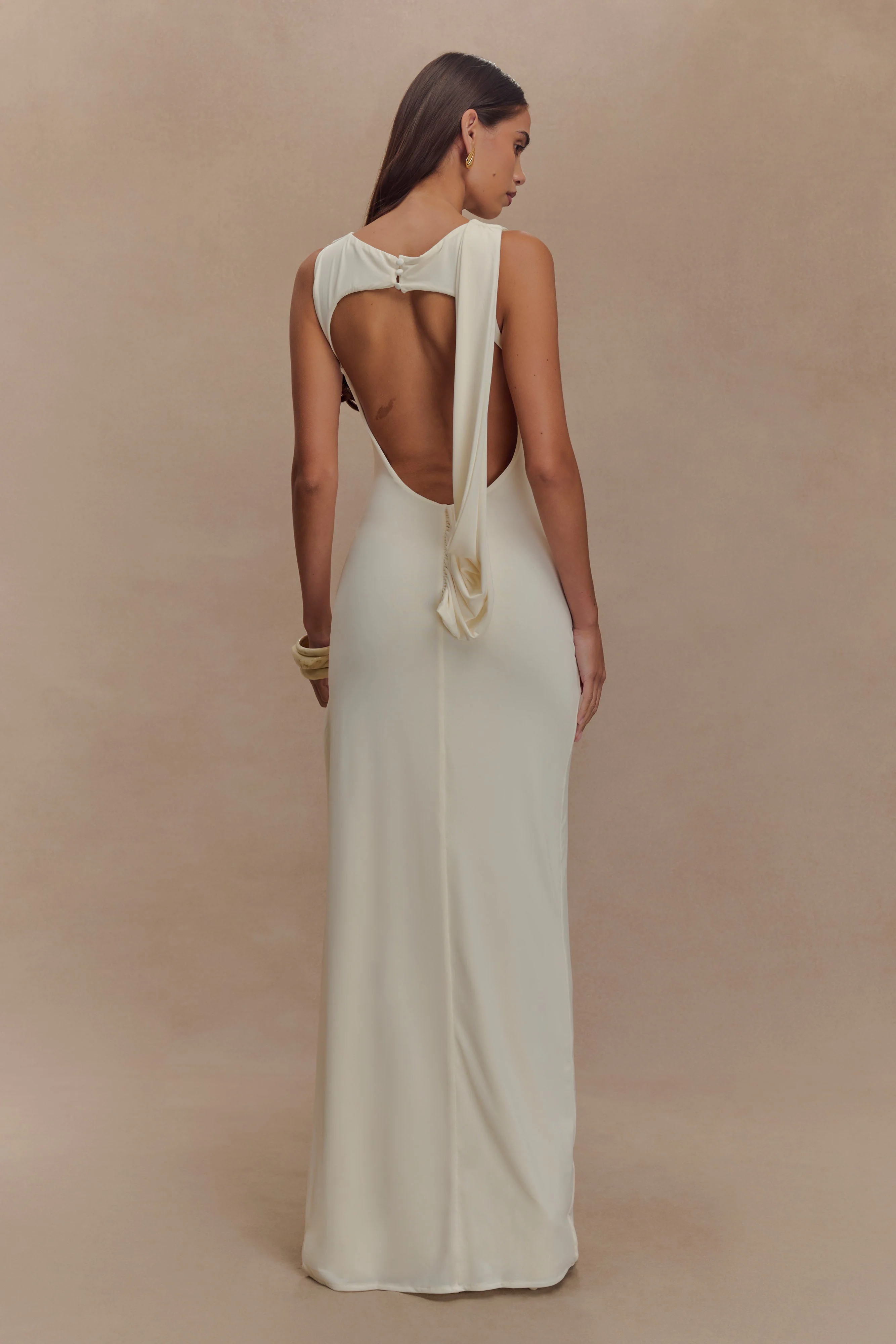 Henley Slinky Drape Maxi Dress - Ivory - Image 2