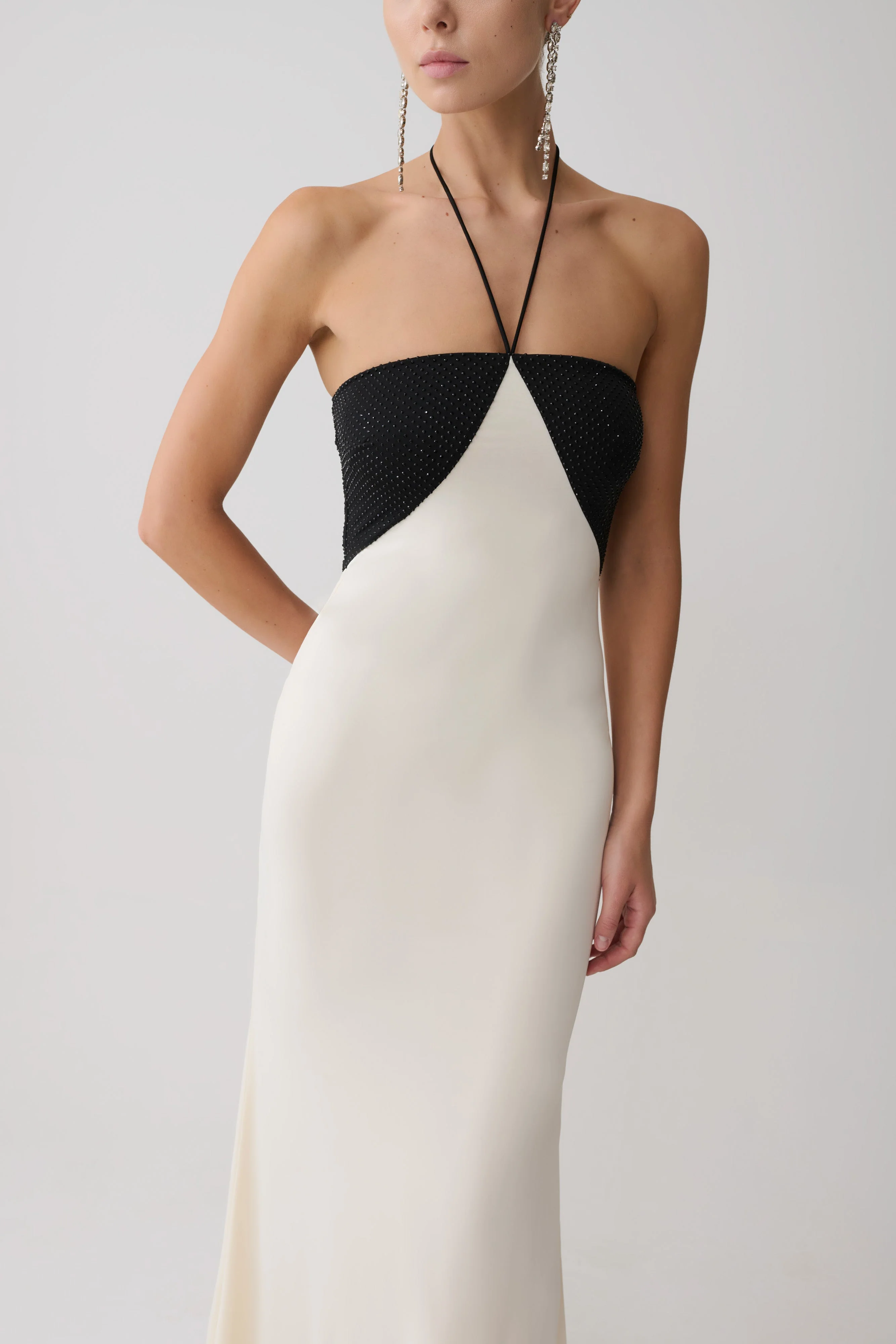 Hien Sequin Halter Maxi Dress - Black/Ivory - Image 7