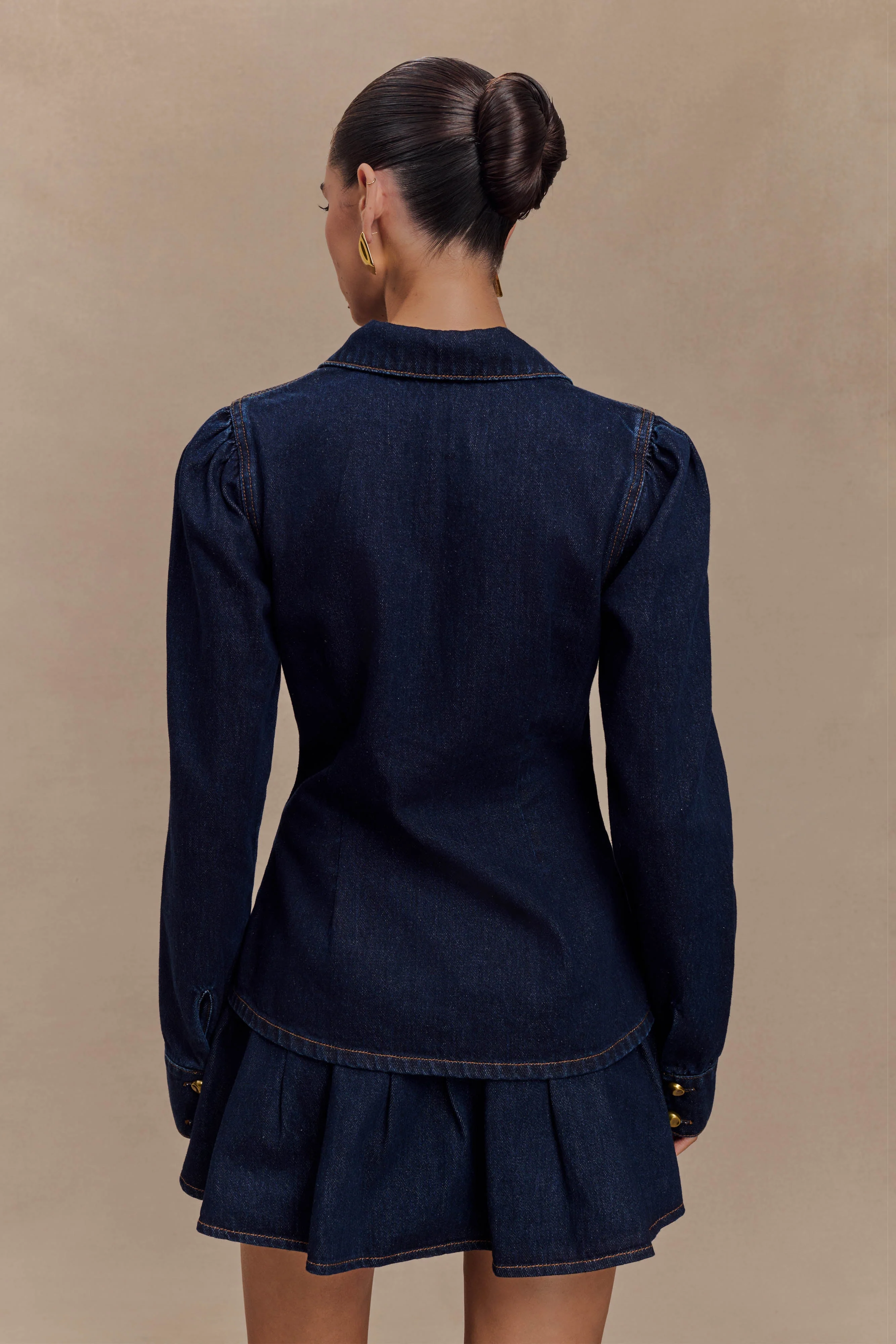 Hilary Long Sleeve Denim Top - Indigo Blue - Image 2