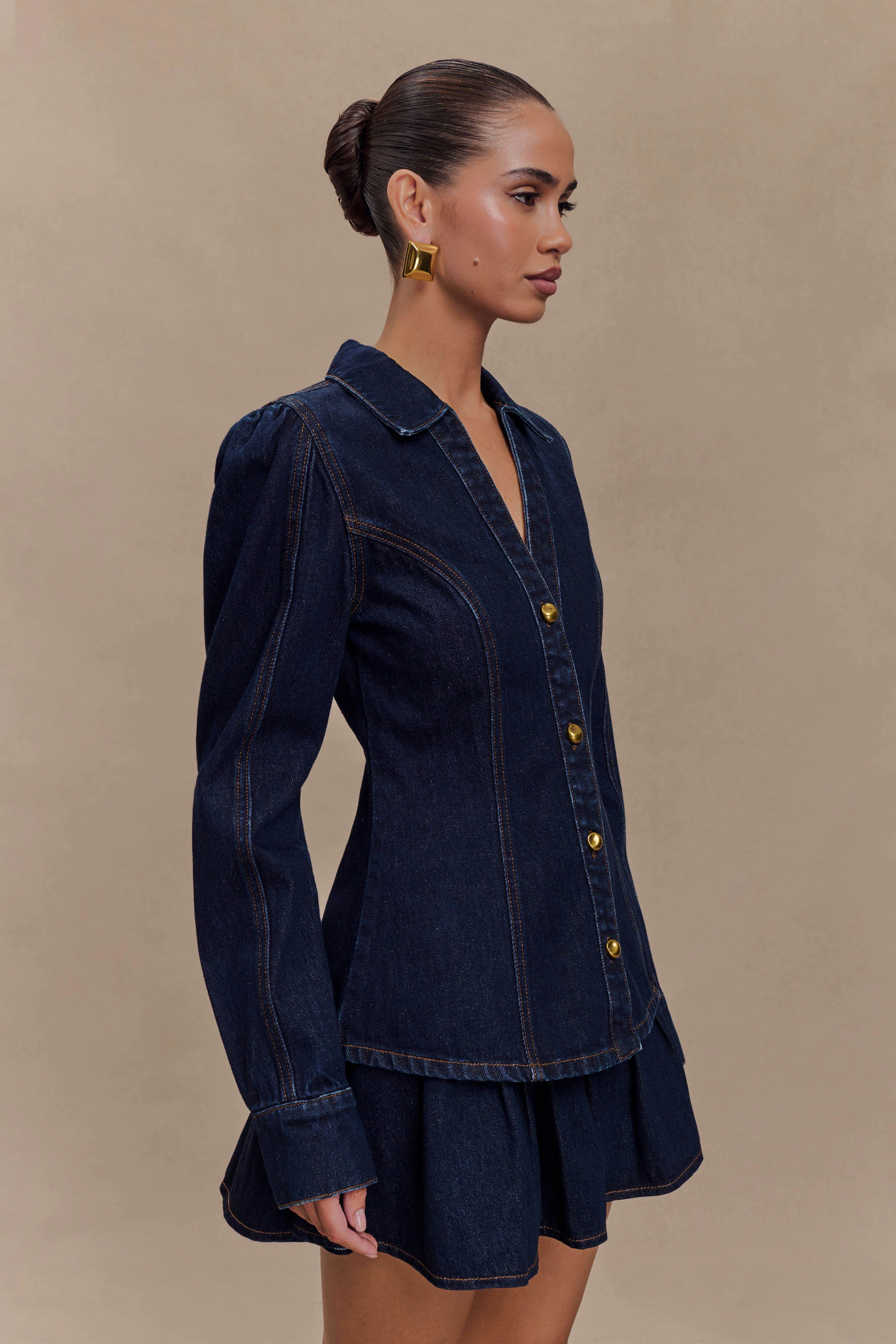 Hilary Long Sleeve Denim Top - Indigo Blue - Image 4